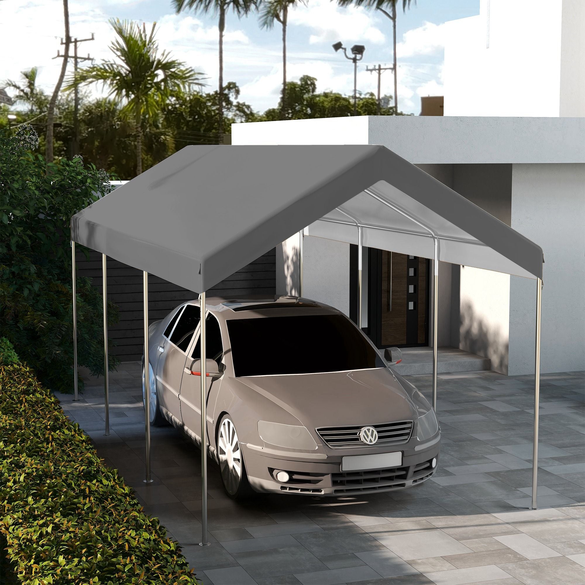 Outsunny 10 x 20 ft Carport Replacement Canopy with Bungee Cords, Dark Gray - product view 10