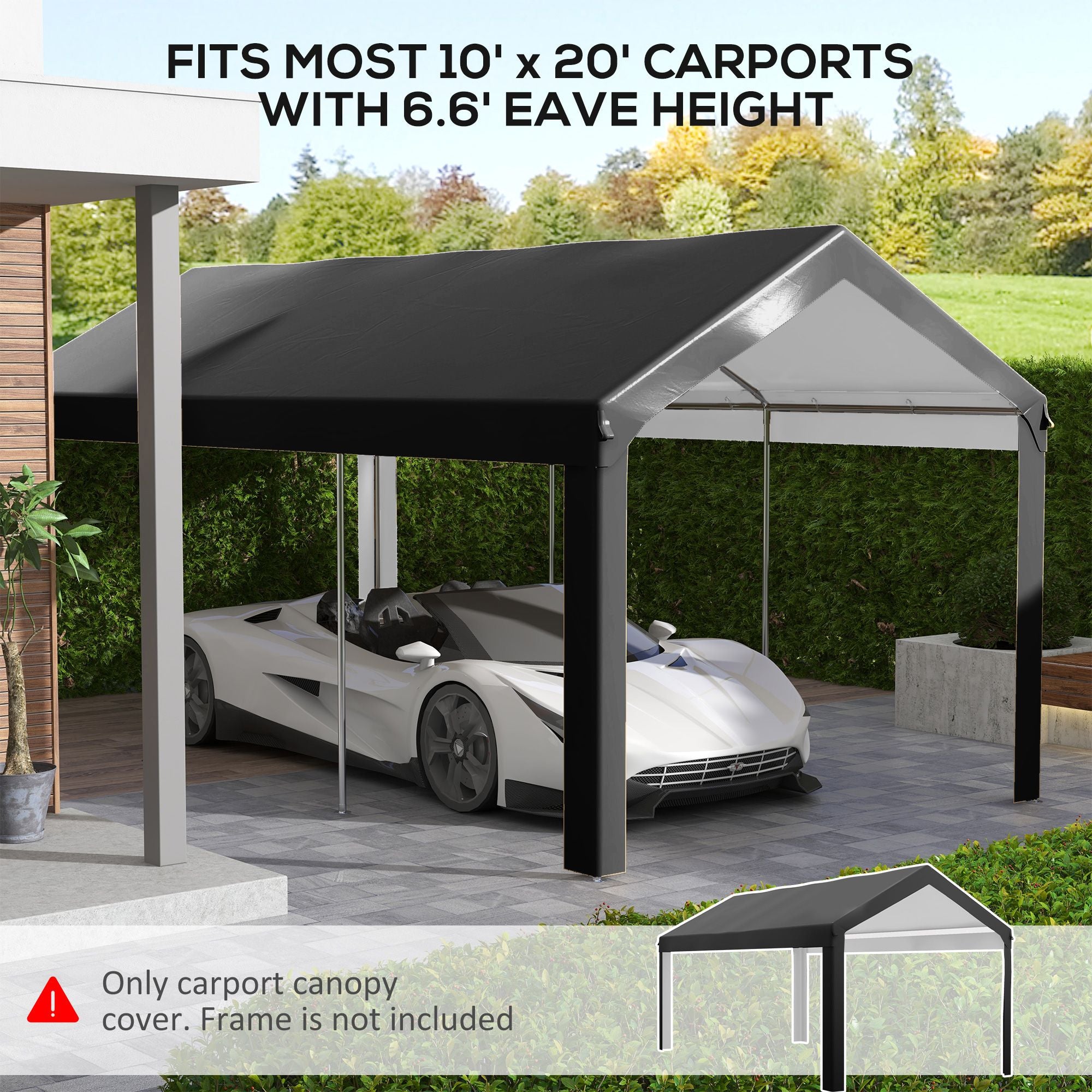 Outsunny 19.6 x 9.7 ft Carport Replacement Roof Canopy, Dark Gray