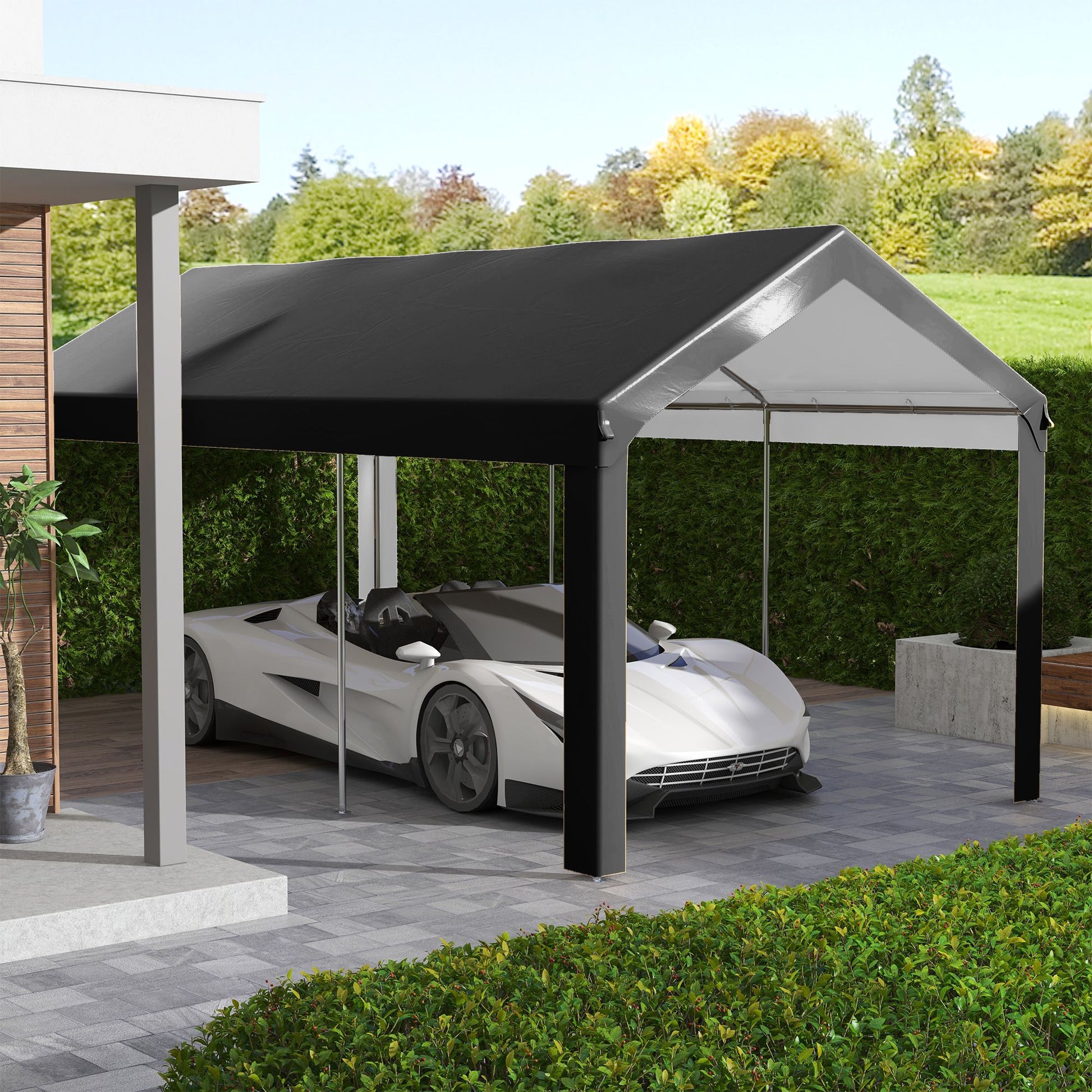 Outsunny 19.6 x 9.7 ft Carport Replacement Roof Canopy, Dark Gray