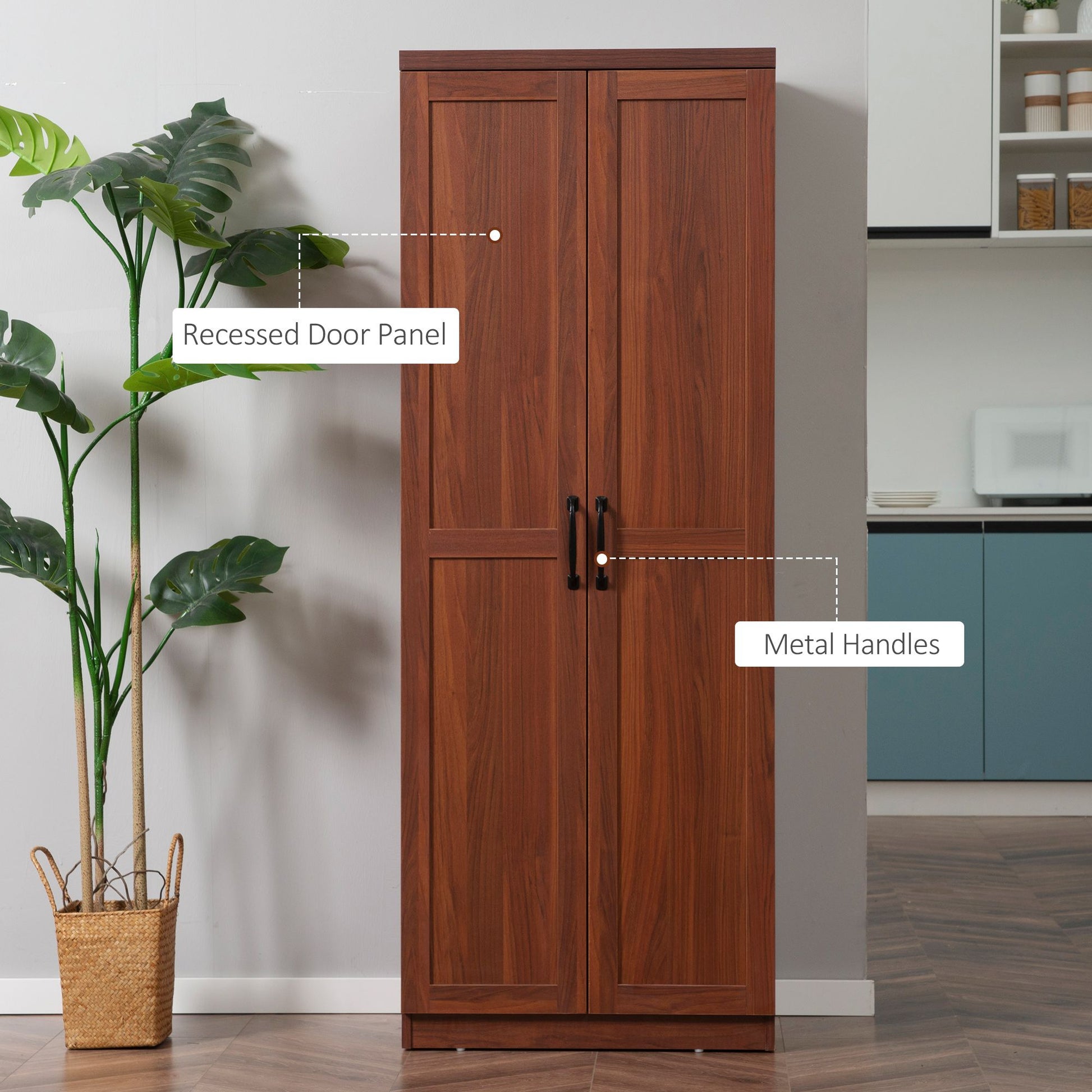 HOMCOM 63 in 2-Door Kitchen Pantry Cabinet with Adjustable Shelves, Brown
