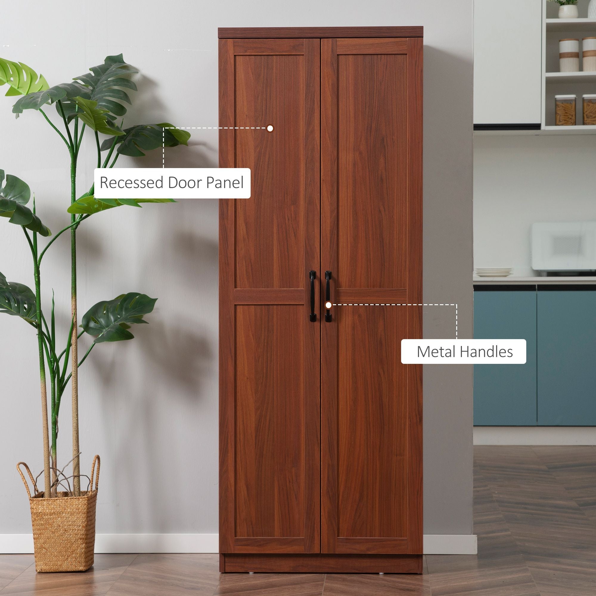 HOMCOM 63 in 2-Door Kitchen Pantry Cabinet with Adjustable Shelves, Brown