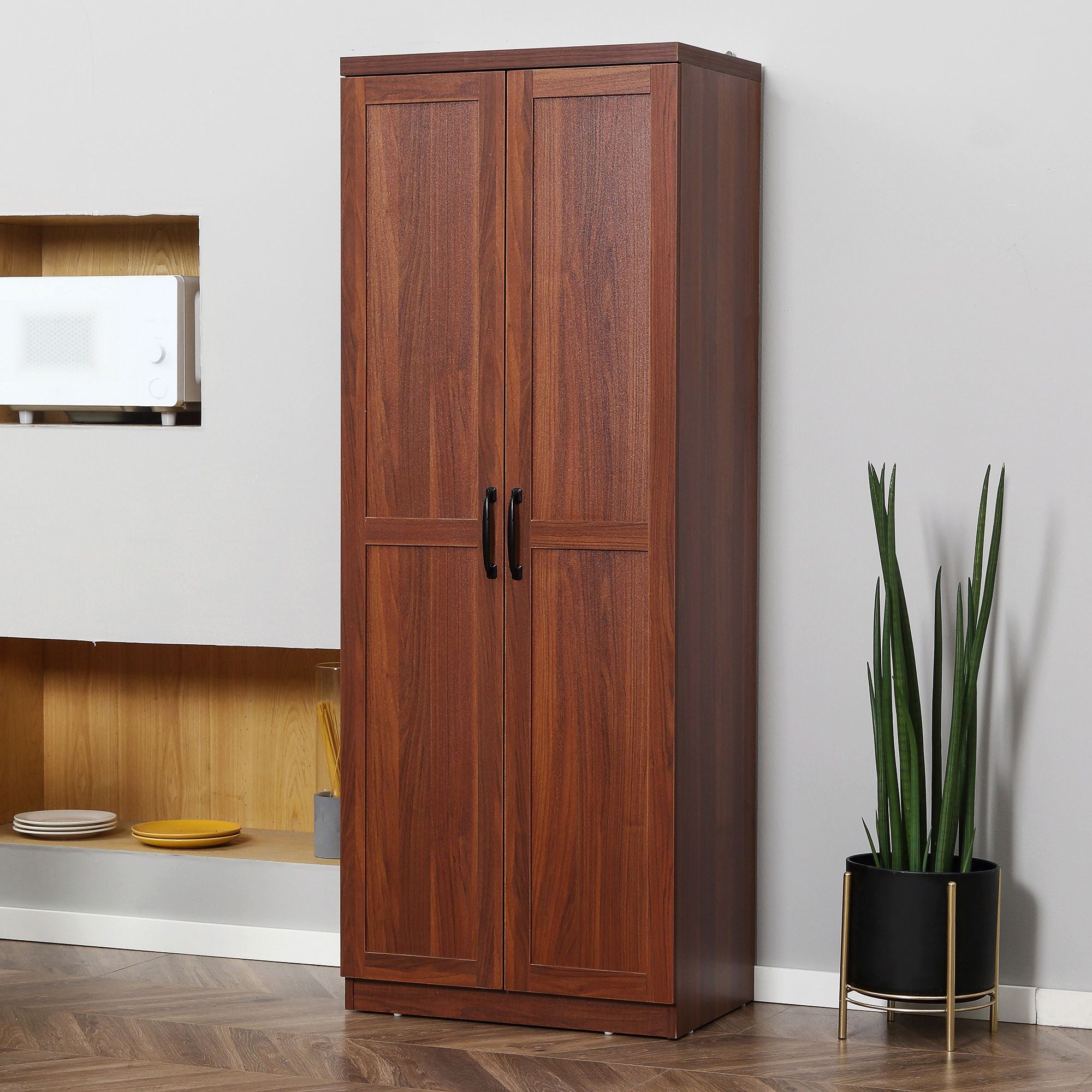 HOMCOM 63 in 2-Door Kitchen Pantry Cabinet with Adjustable Shelves, Brown