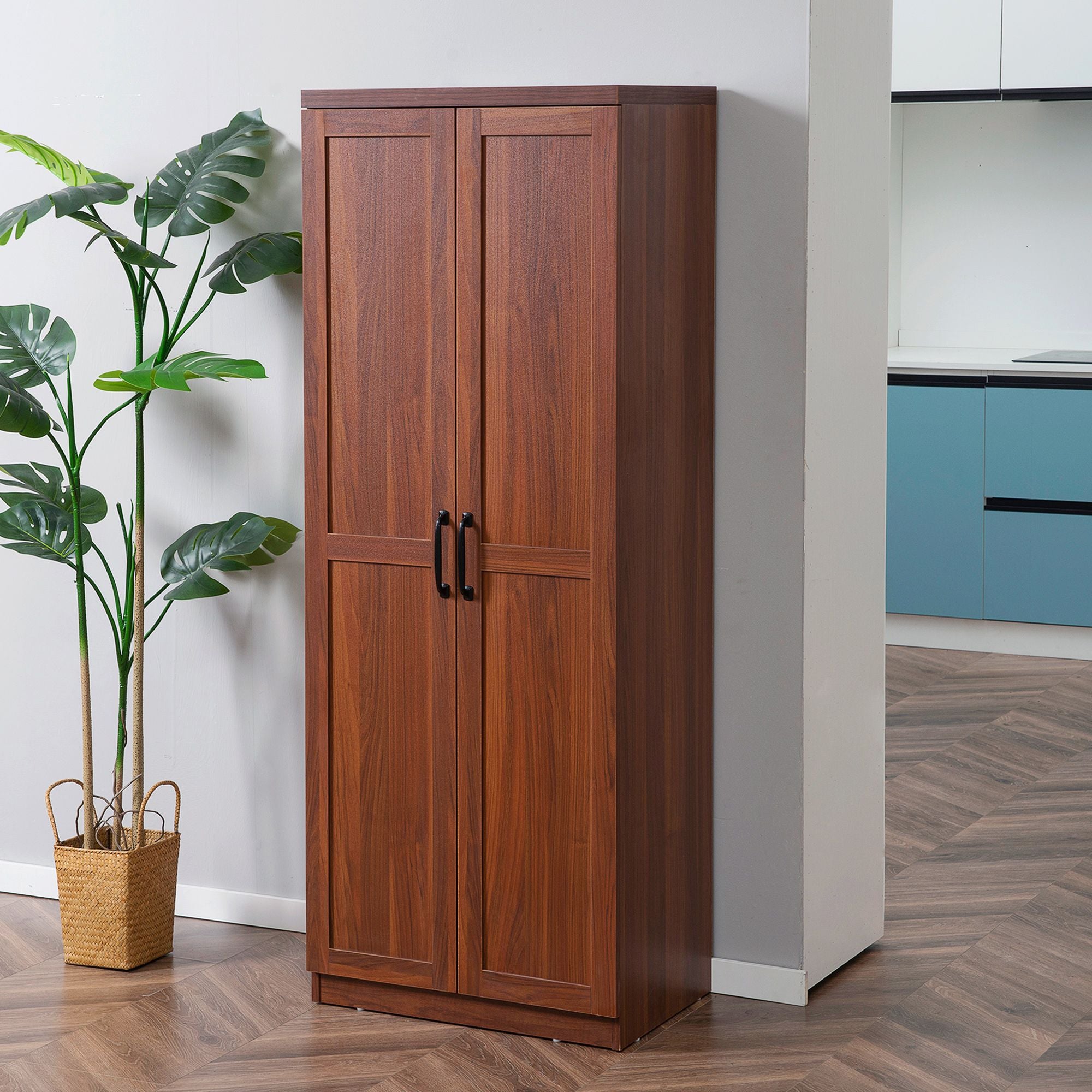 HOMCOM 63 in 2-Door Kitchen Pantry Cabinet with Adjustable Shelves, Brown