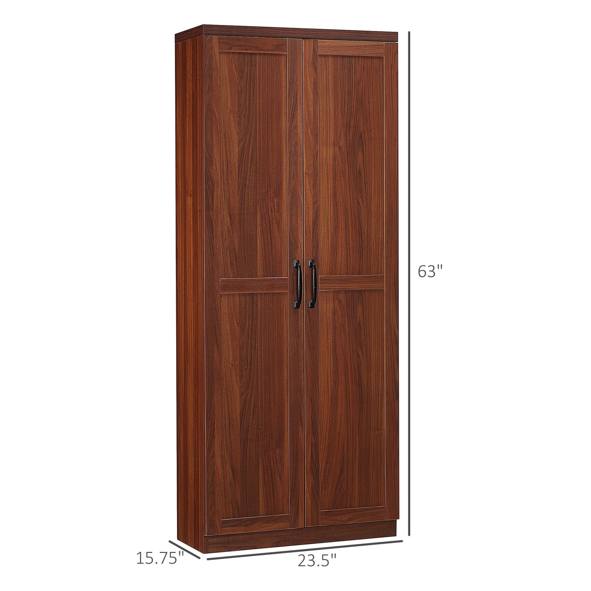 HOMCOM 63 in 2-Door Kitchen Pantry Cabinet with Adjustable Shelves, Brown