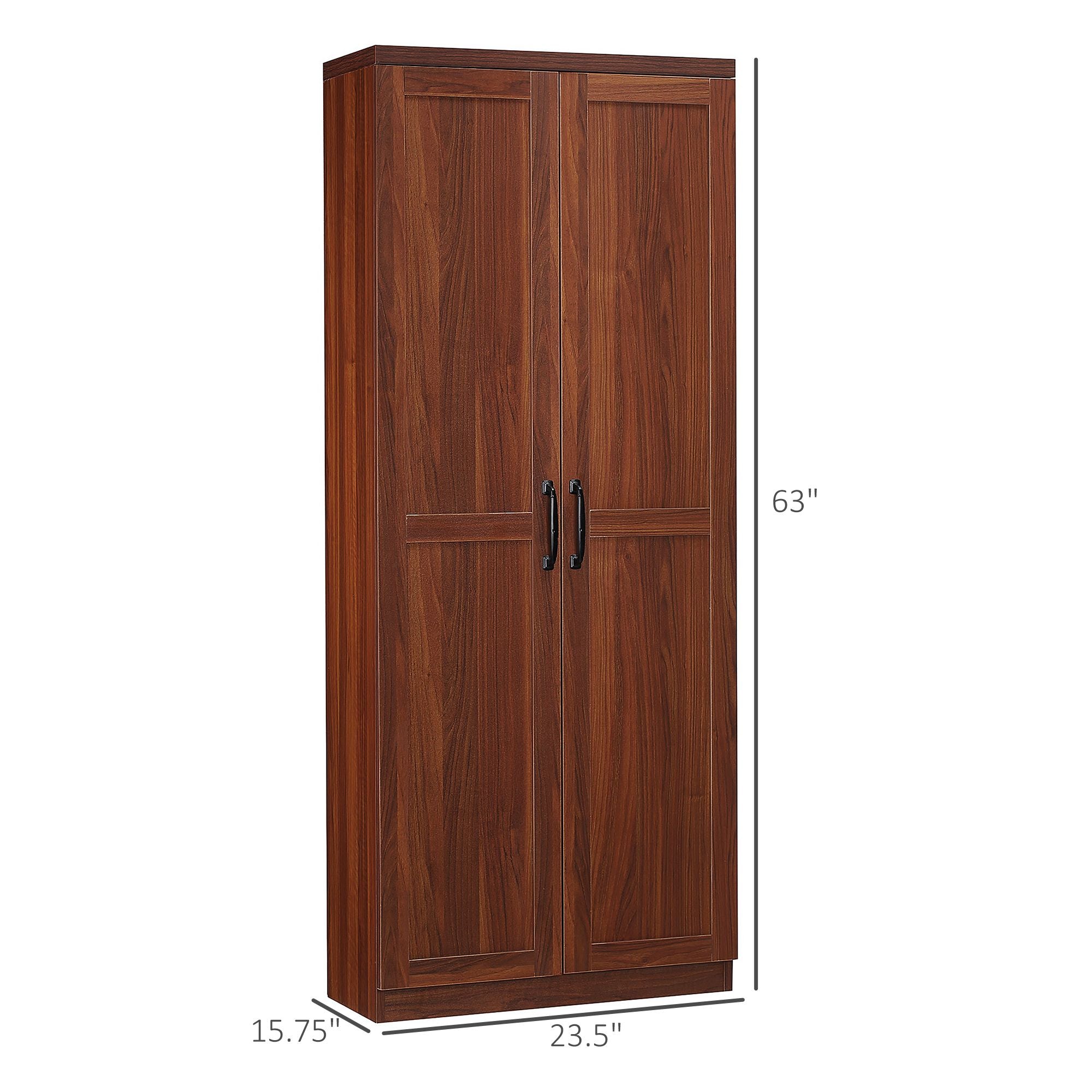 HOMCOM 63 in 2-Door Kitchen Pantry Cabinet with Adjustable Shelves, Brown