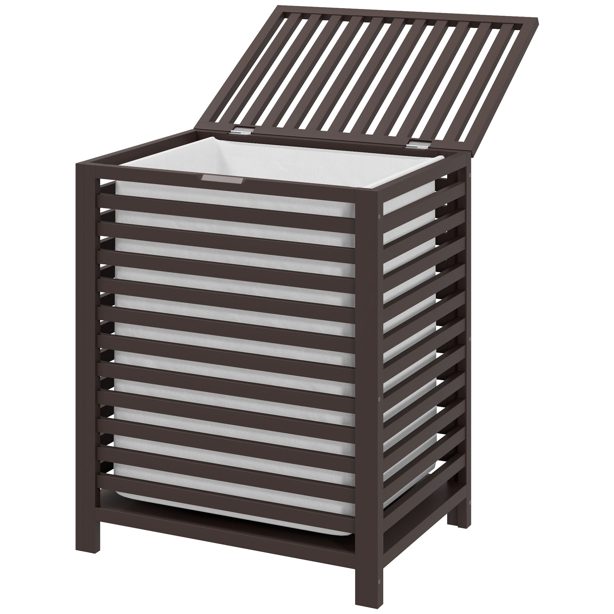 HOMCOM 55 L Bamboo Laundry Hamper with Lid and Liner, Coffee