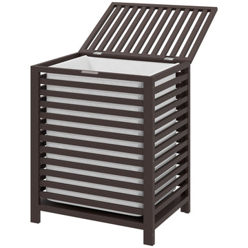 HOMCOM 55 L Bamboo Laundry Hamper with Lid and Liner, Coffee