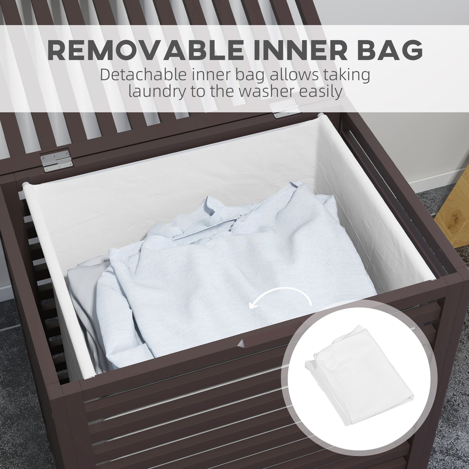 HOMCOM 55 L Bamboo Laundry Hamper with Lid and Liner, Coffee