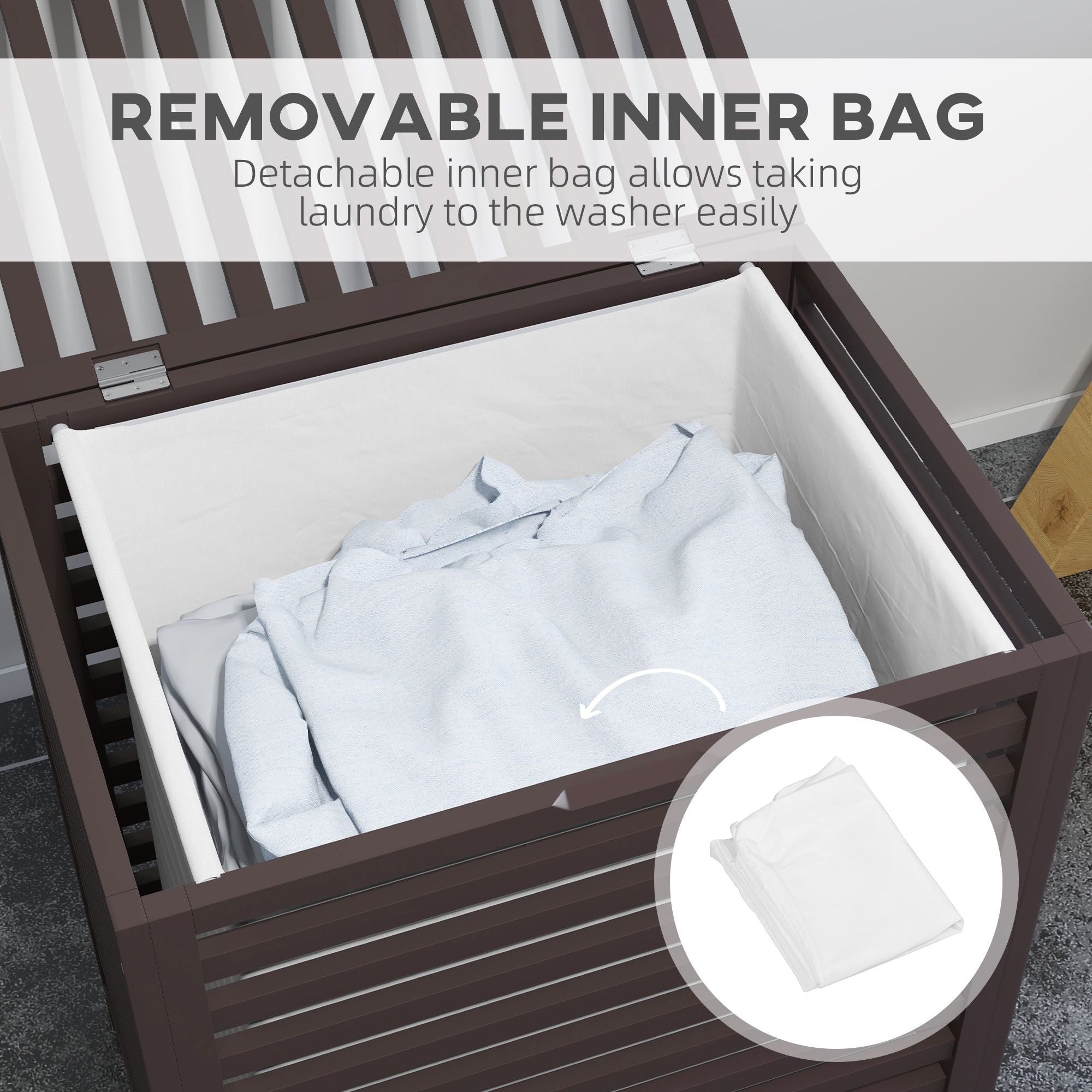HOMCOM 55 L Bamboo Laundry Hamper with Lid and Liner, Coffee