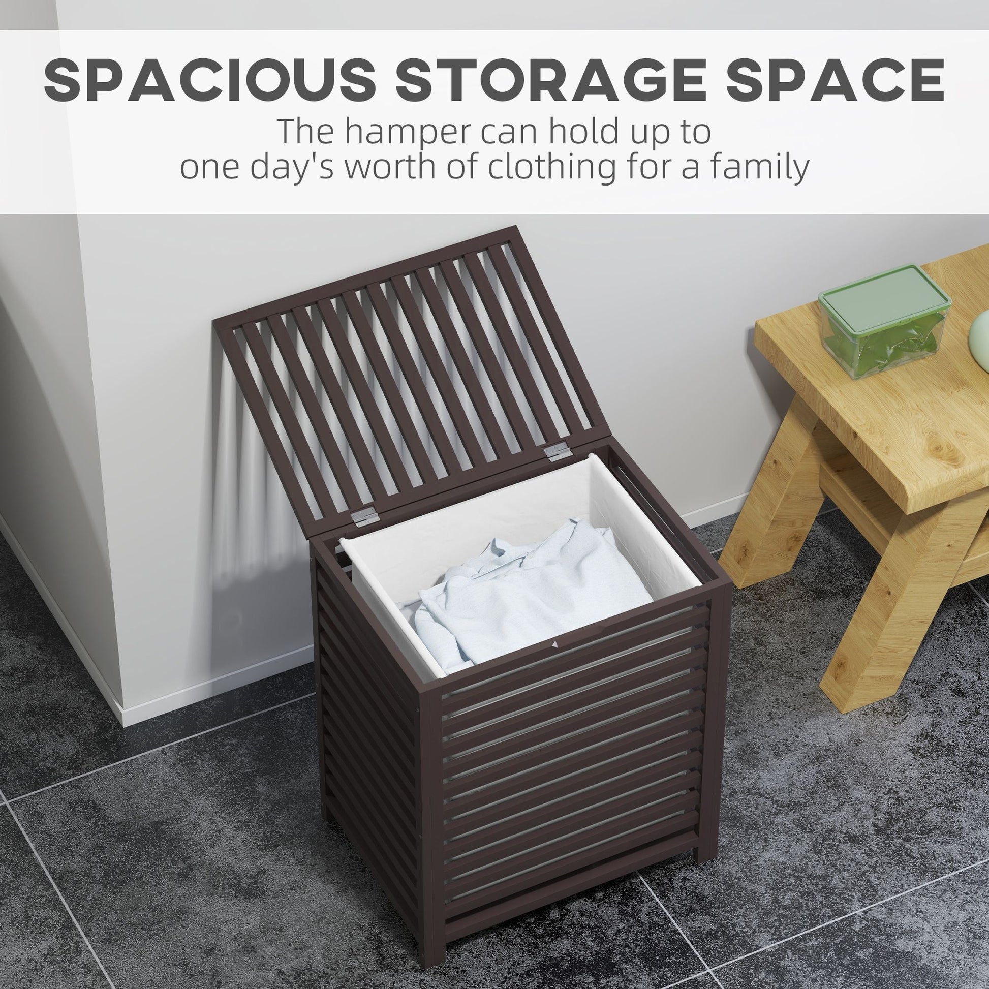 HOMCOM 55 L Bamboo Laundry Hamper with Lid and Liner, Coffee