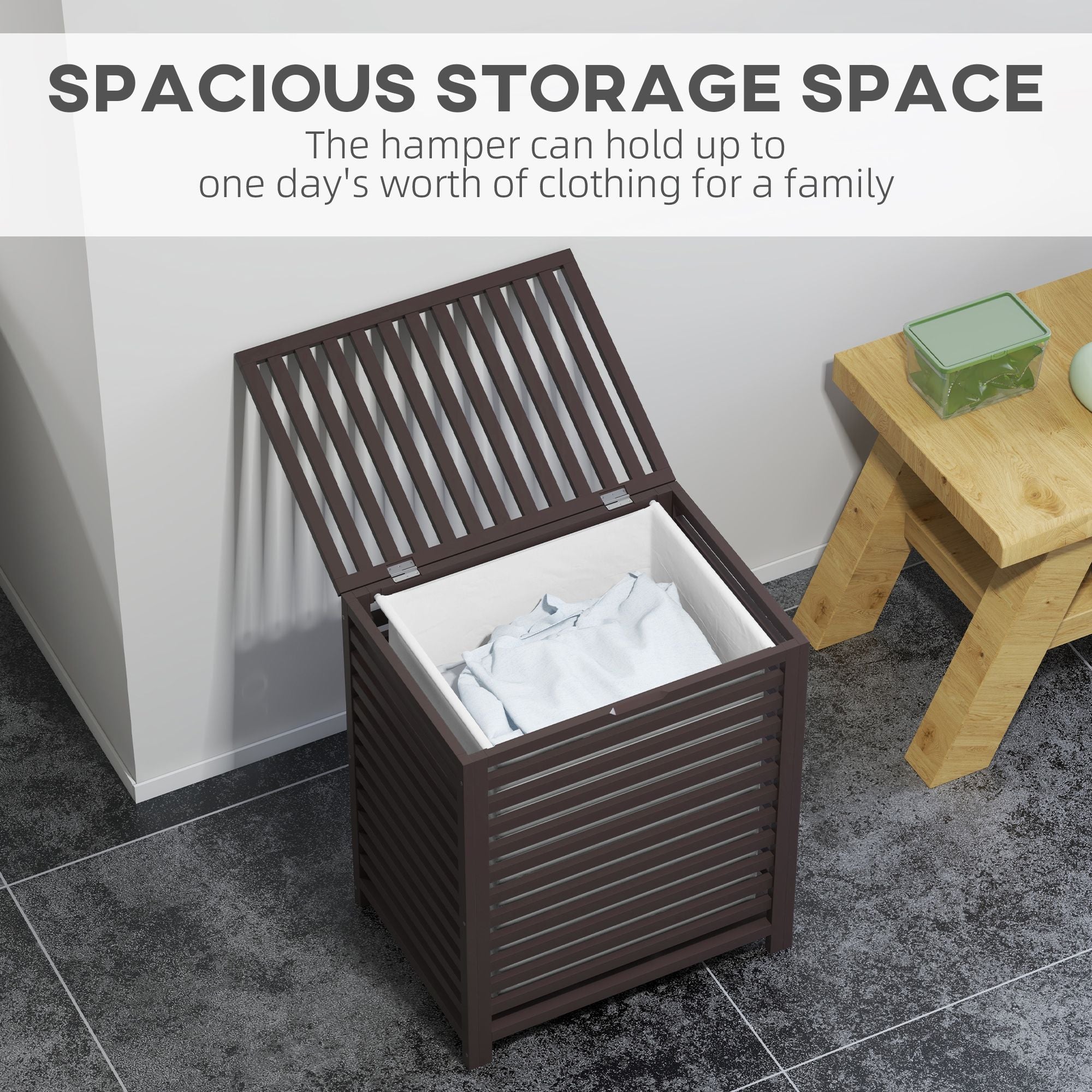 HOMCOM 55 L Bamboo Laundry Hamper with Lid and Liner, Coffee