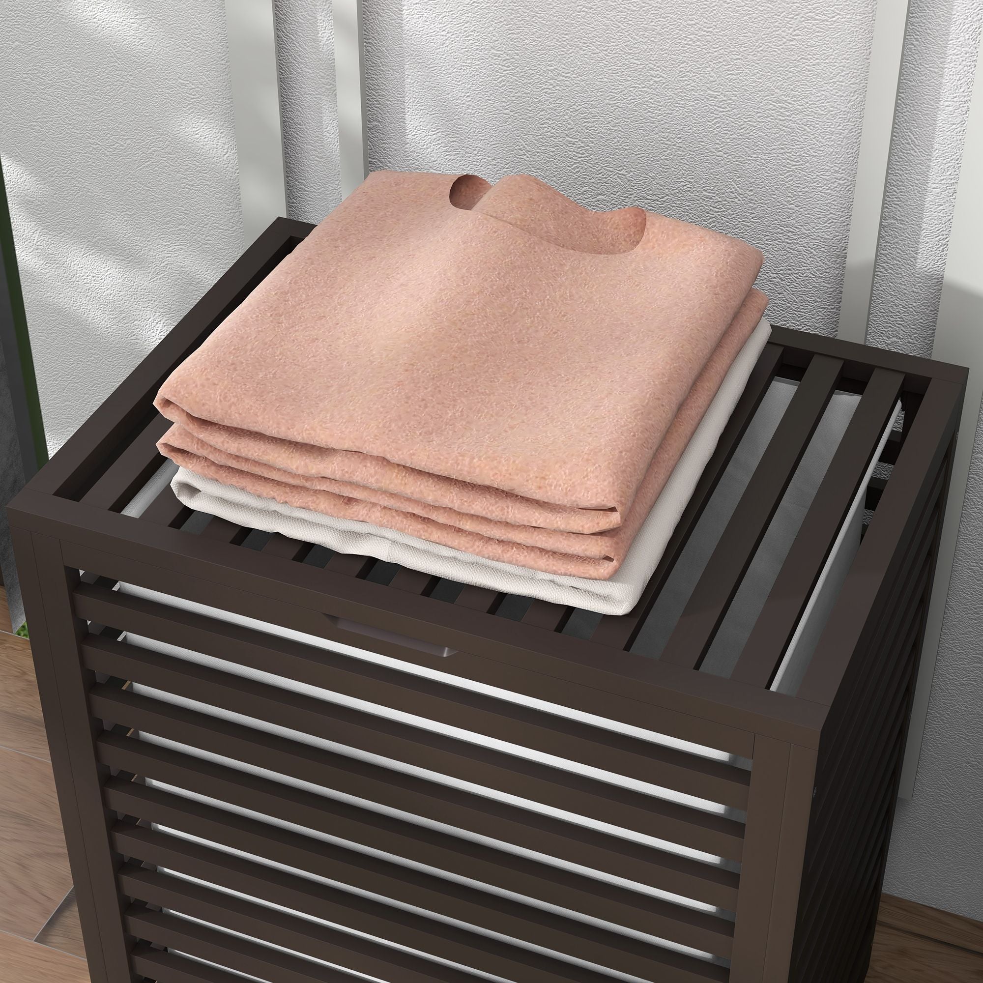 HOMCOM 55 L Bamboo Laundry Hamper with Lid and Liner, Coffee