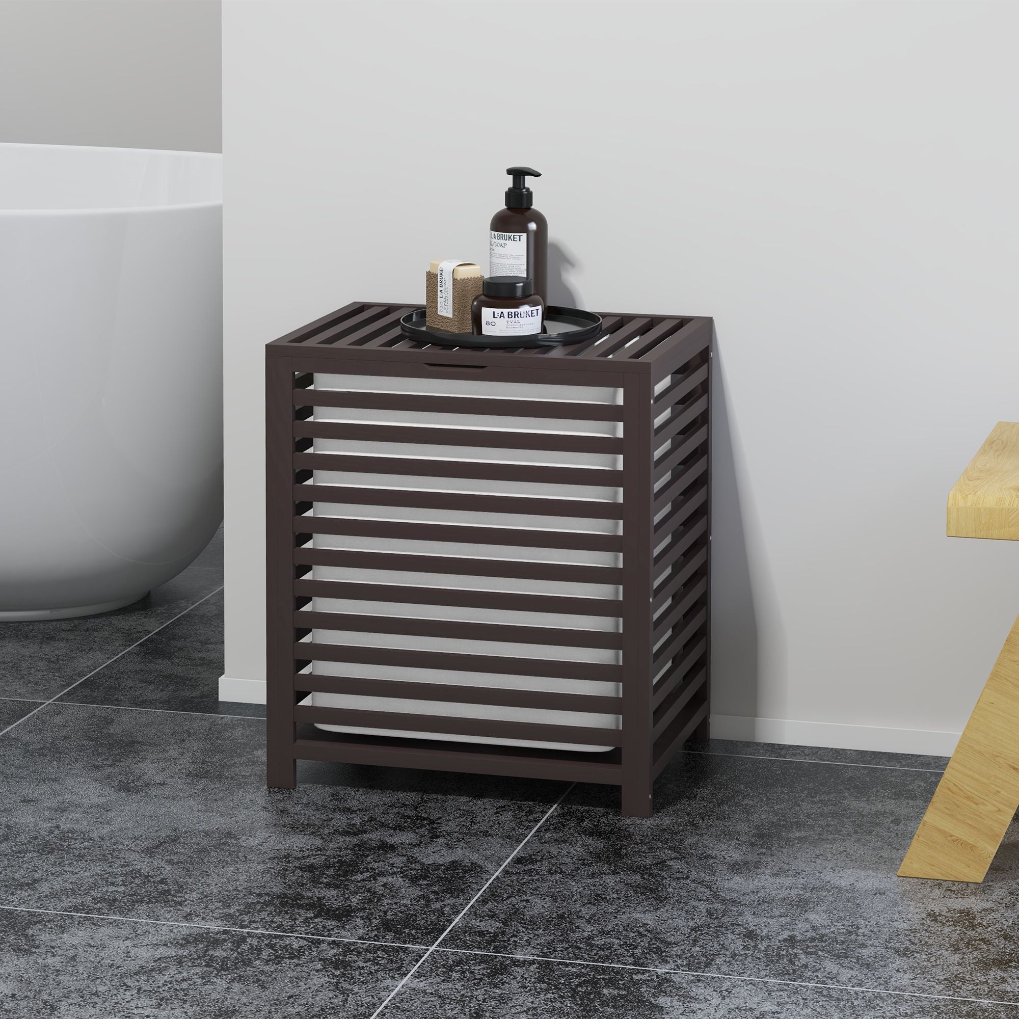 HOMCOM 55 L Bamboo Laundry Hamper with Lid and Liner, Coffee