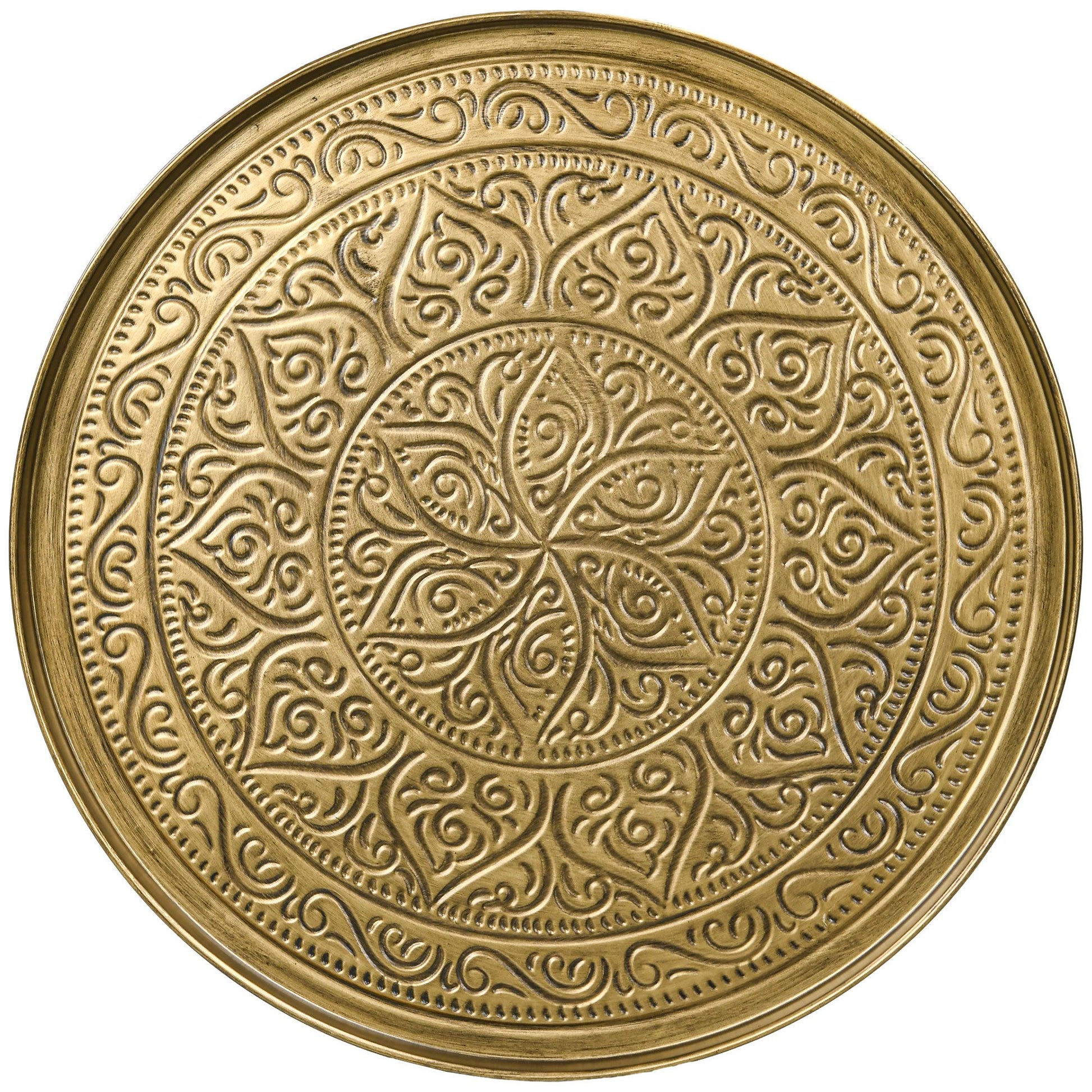HOMCOM 24 in Round Gold Hammered Accent Table with Metal Frame