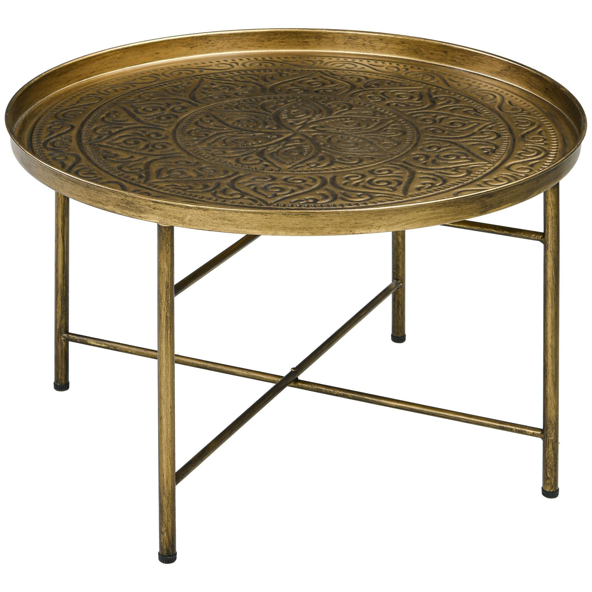 HOMCOM 24 in Round Gold Hammered Accent Table with Metal Frame