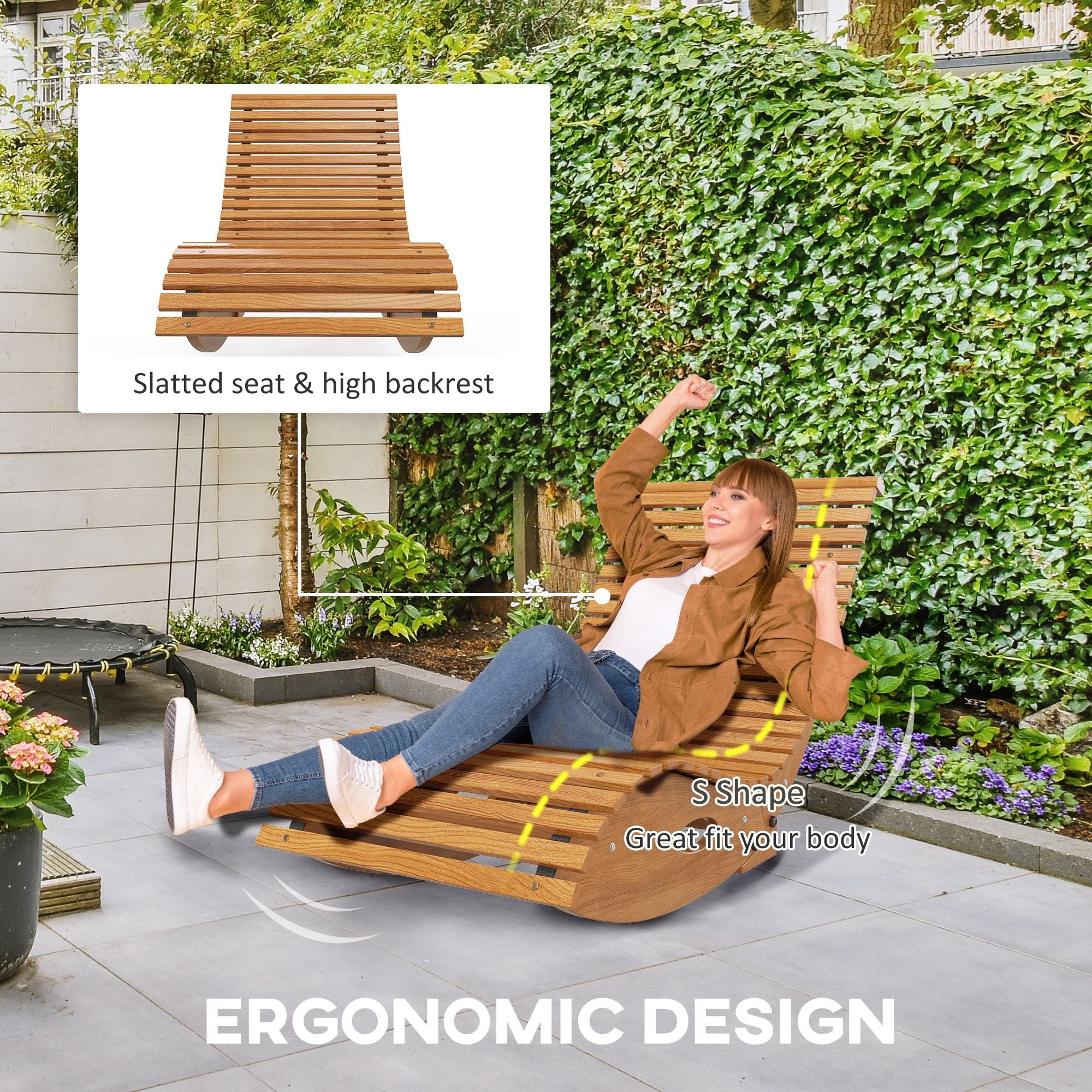 Outsunny Wooden Outdoor Rocking Chair, Teak