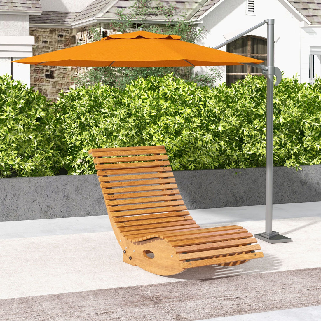 Outsunny Wooden Outdoor Rocking Chair, Teak