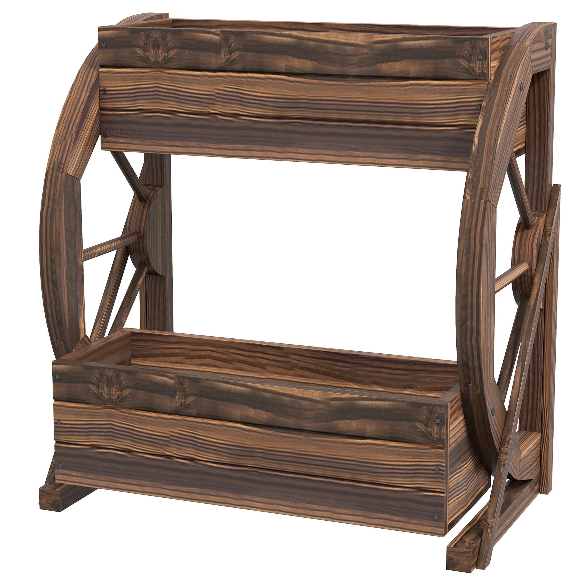 Outsunny 2-Tier Wooden Wagon Raised Garden Bed, Carbonized