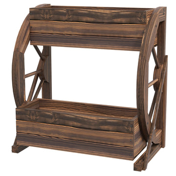 Outsunny 2-Tier Wooden Wagon Raised Garden Bed, Carbonized
