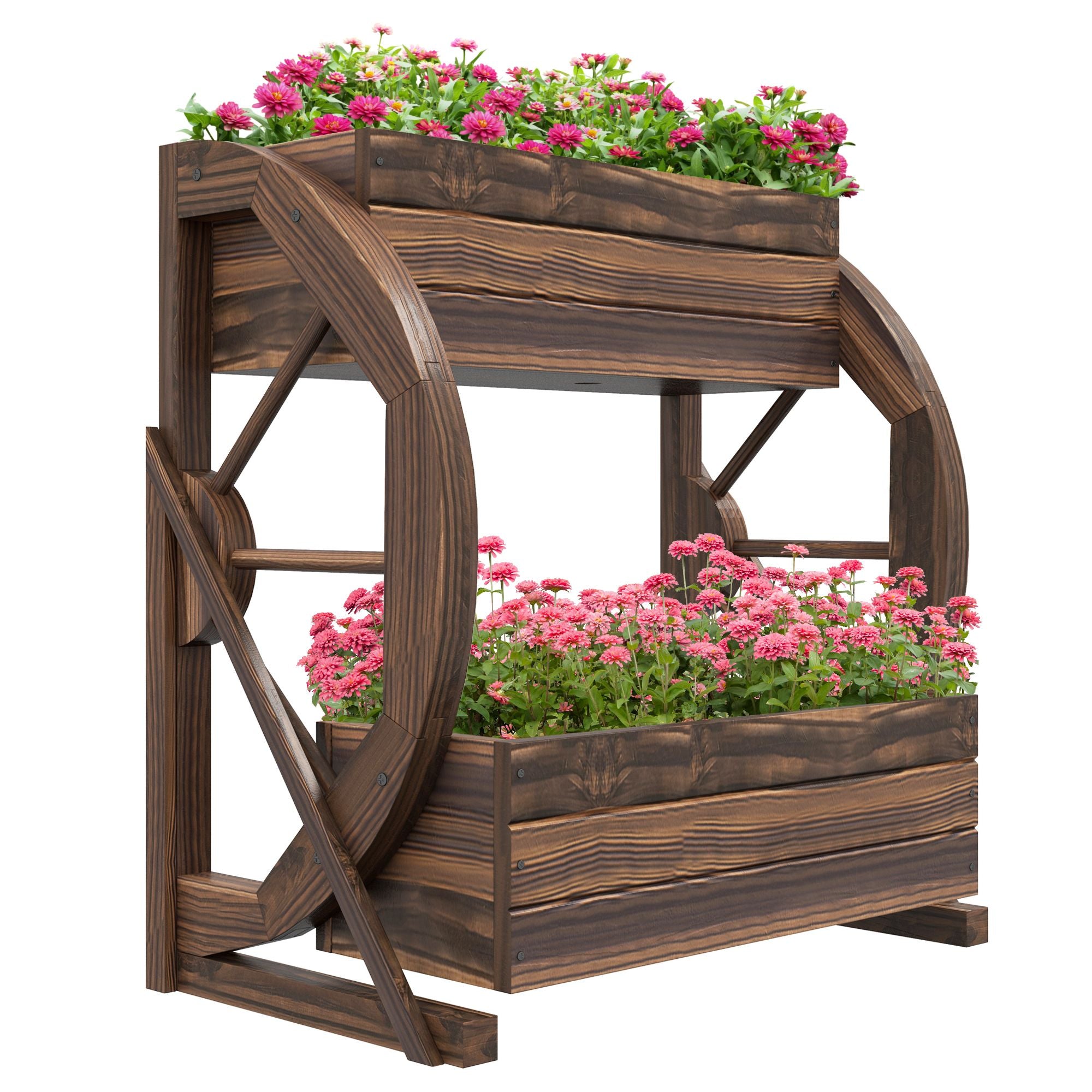 Outsunny 2-Tier Wooden Wagon Raised Garden Bed, Carbonized