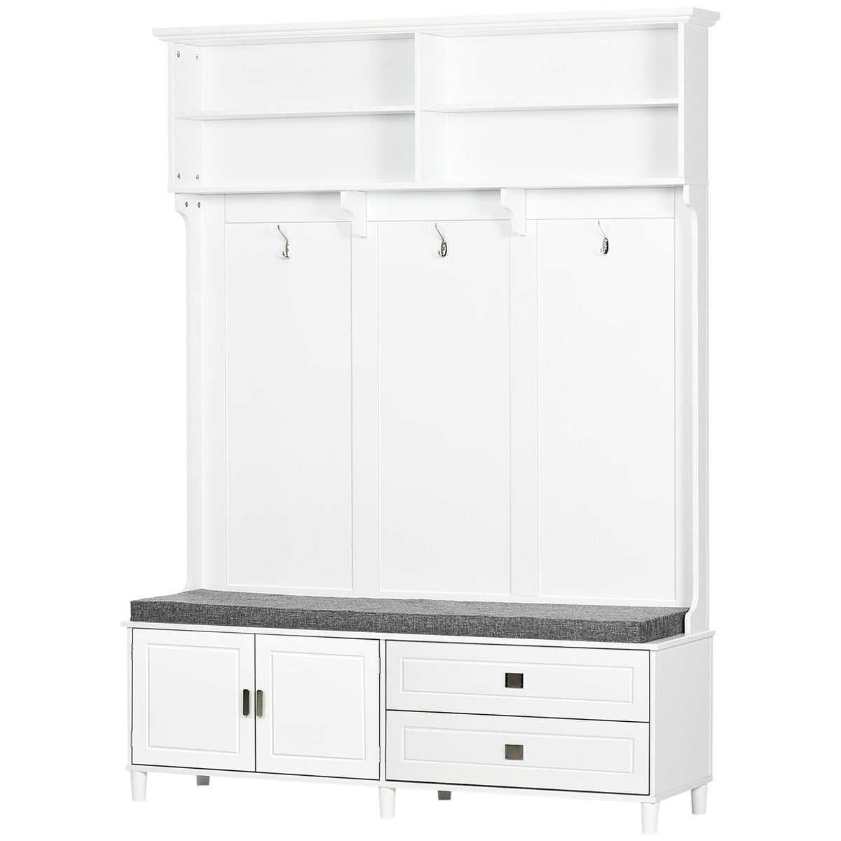 White Hall Tree with Storage Bench Entryway Coat Rack Accent Furniture with Shelves Cabinet Drawers for Hallway - product view 11