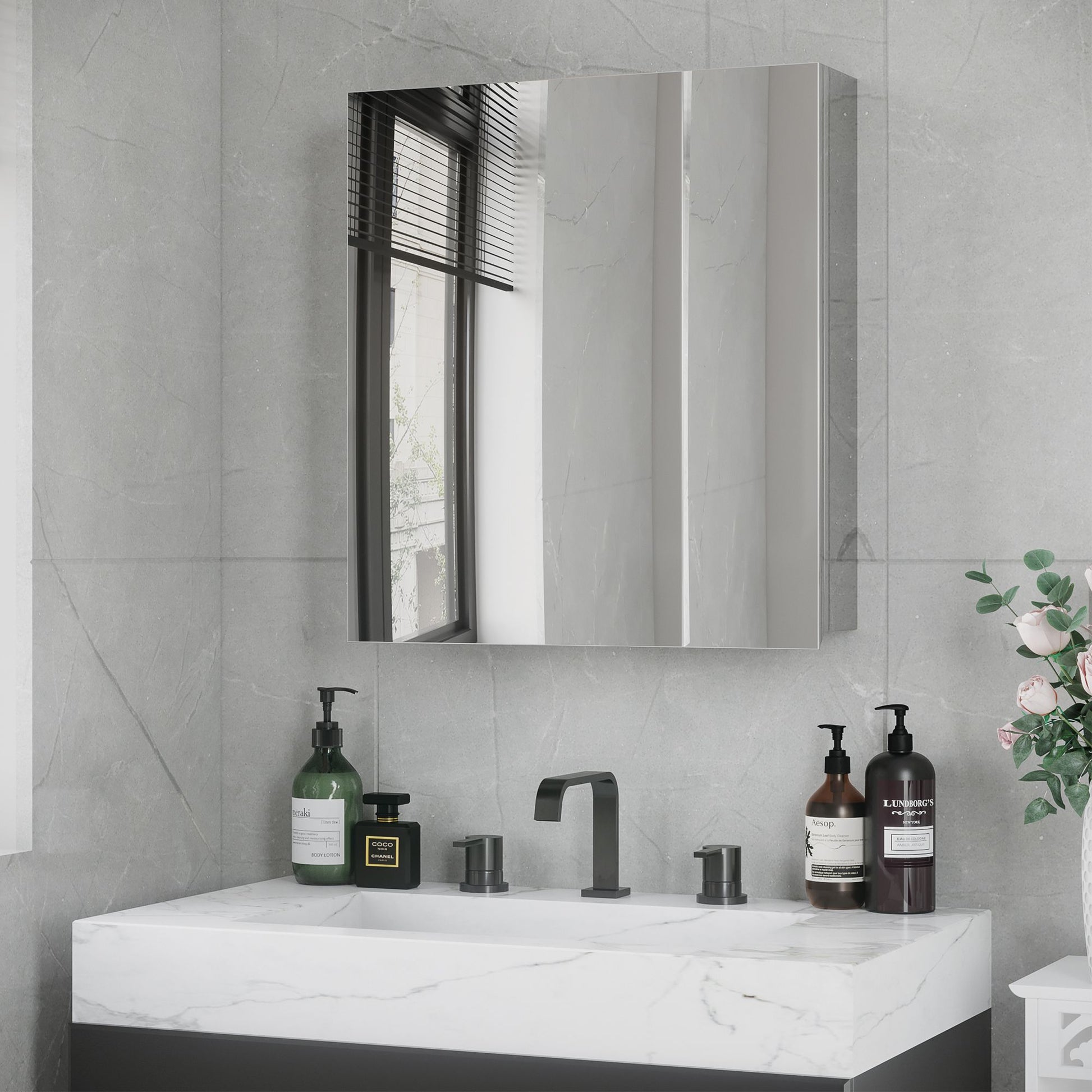 Kleankin Mirrored Bathroom Medicine Cabinet with 3-Tier Storage, Silver