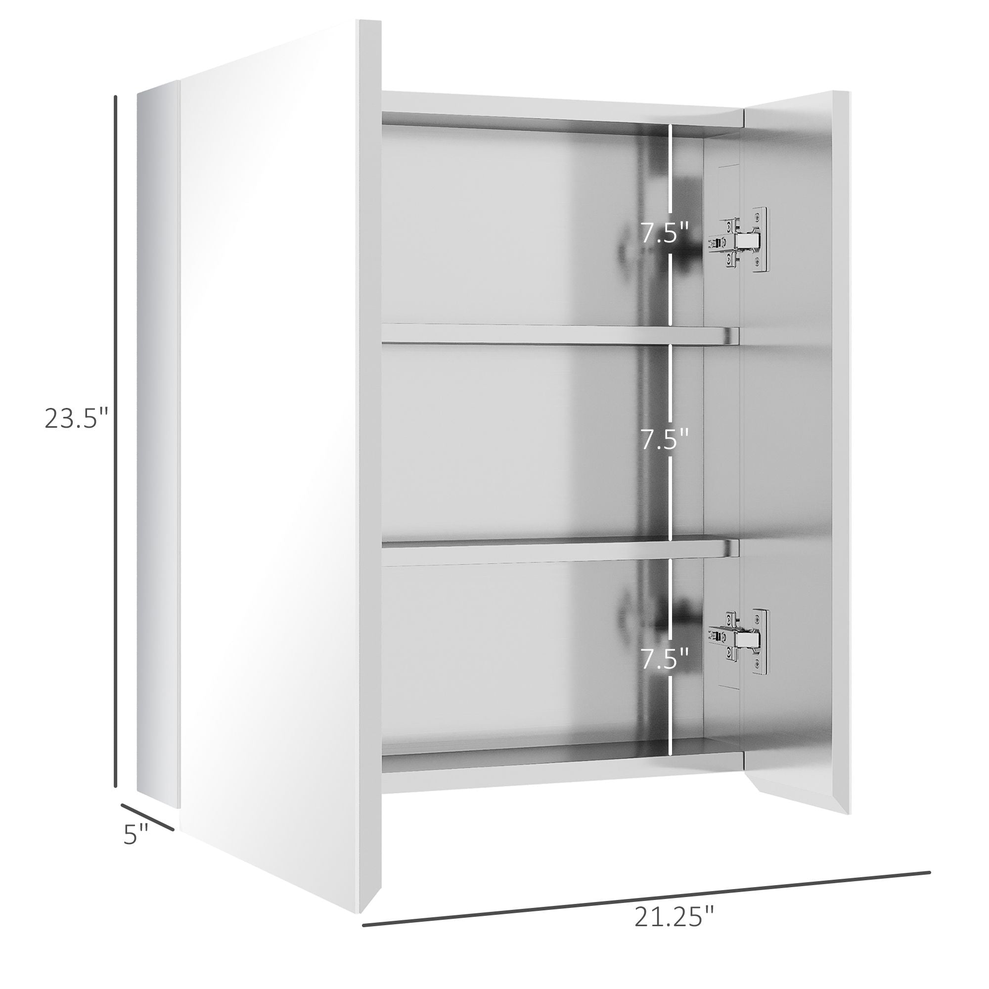 Kleankin Mirrored Bathroom Medicine Cabinet with 3-Tier Storage, Silver