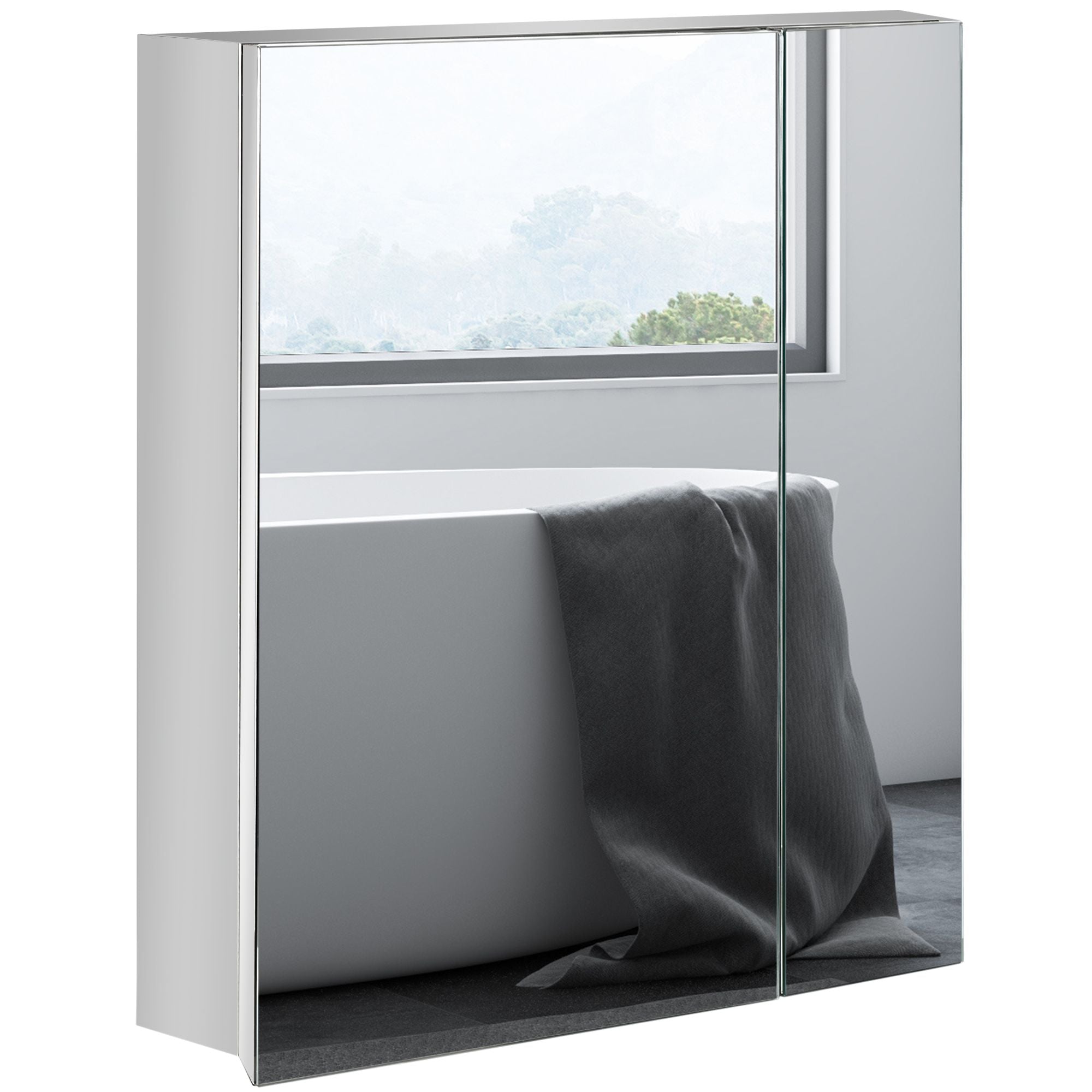 Kleankin Mirrored Bathroom Medicine Cabinet with 3-Tier Storage, Silver