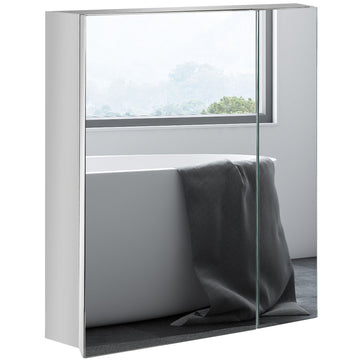 Kleankin Mirrored Bathroom Medicine Cabinet with 3-Tier Storage, Silver
