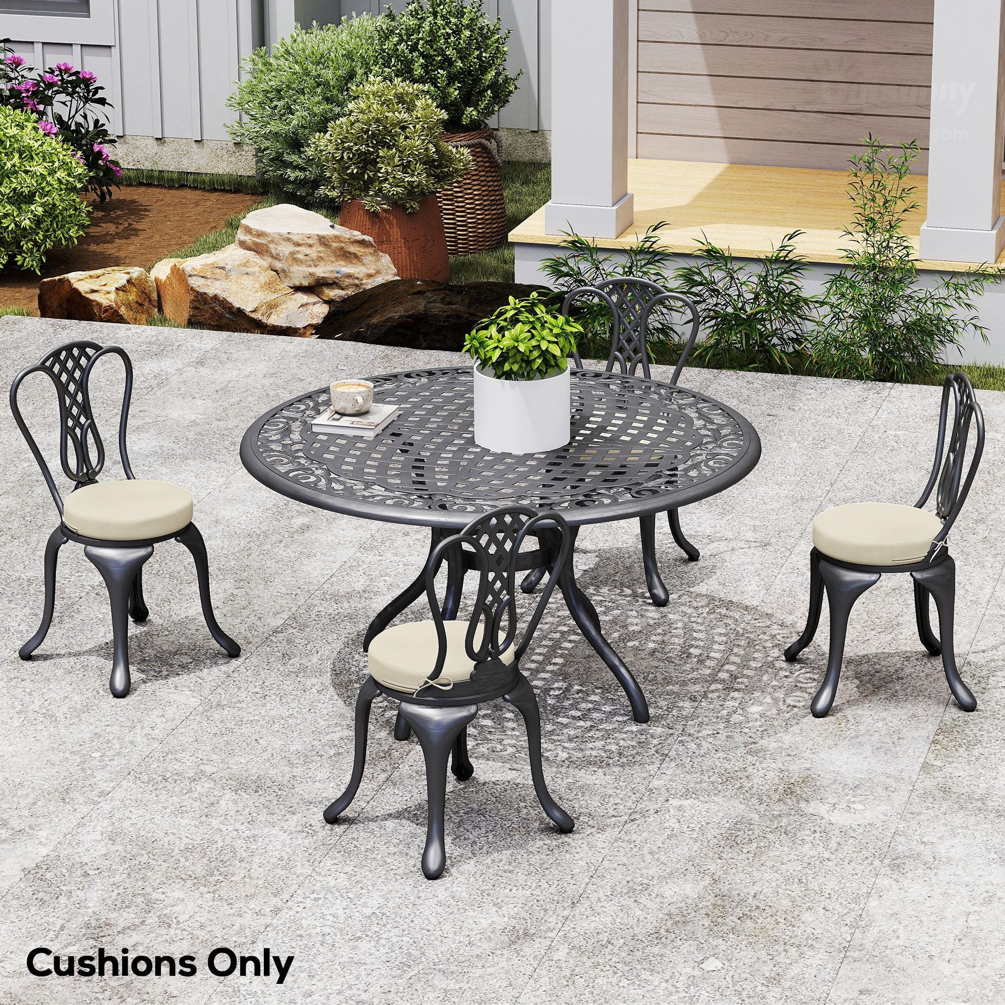 Outsunny Round Patio Chair Cushions Set of 4, Cream White