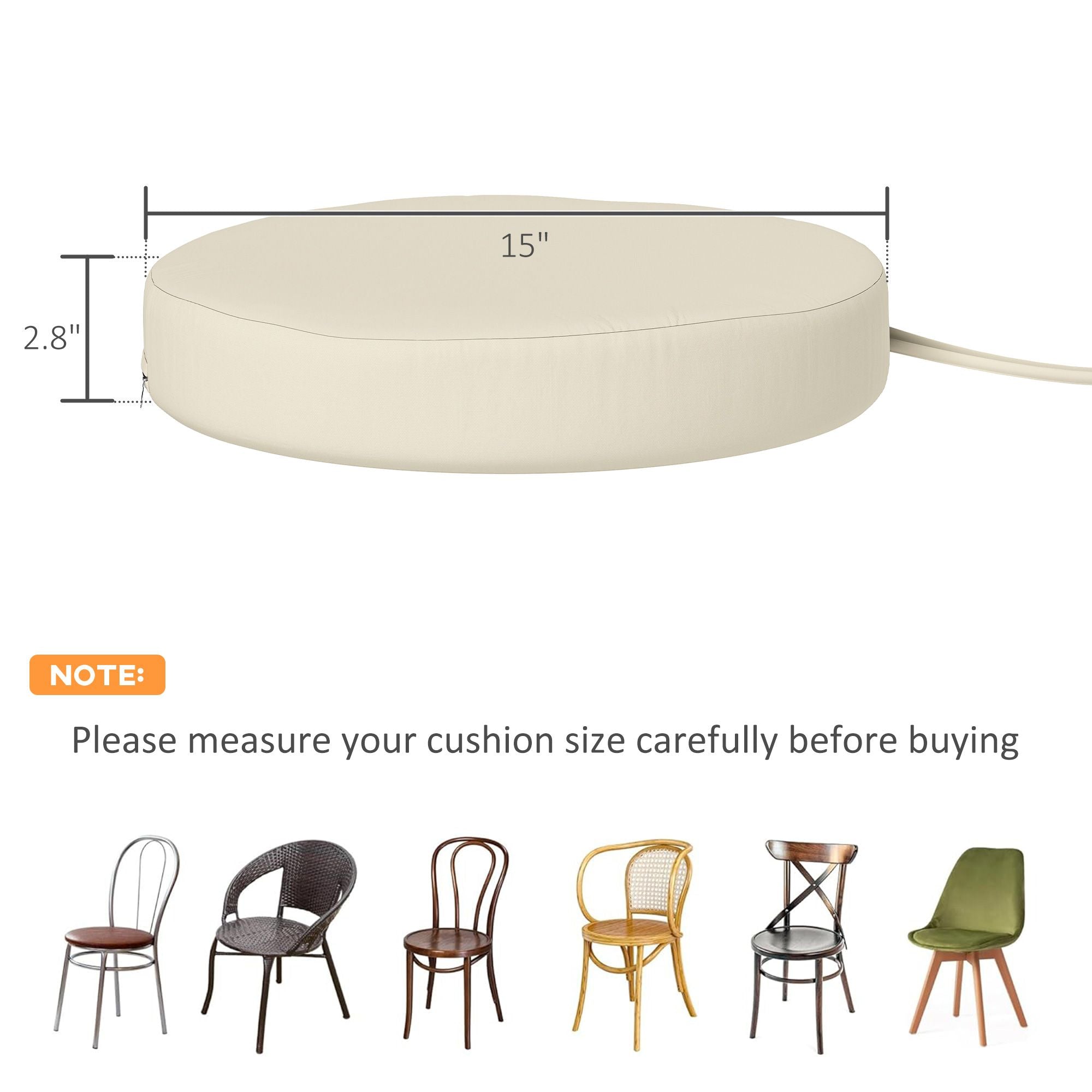 Outsunny Round Patio Chair Cushions Set of 4, Cream White