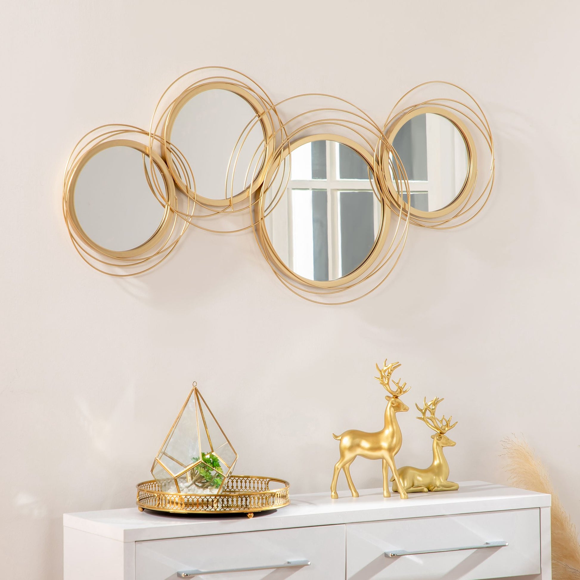 HOMCOM Decorative Metal Wall Mirror Art for Living Room, Gold