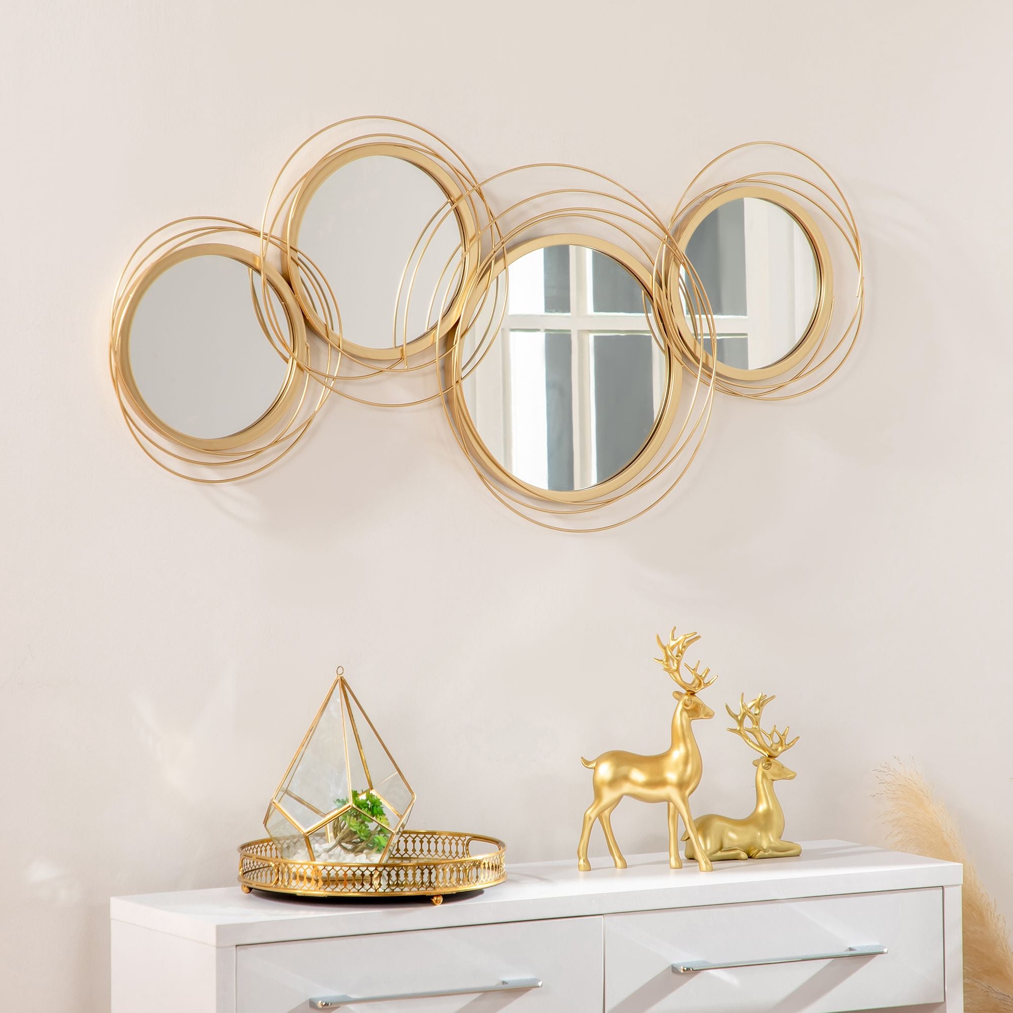 HOMCOM Decorative Metal Wall Mirror Art for Living Room, Gold