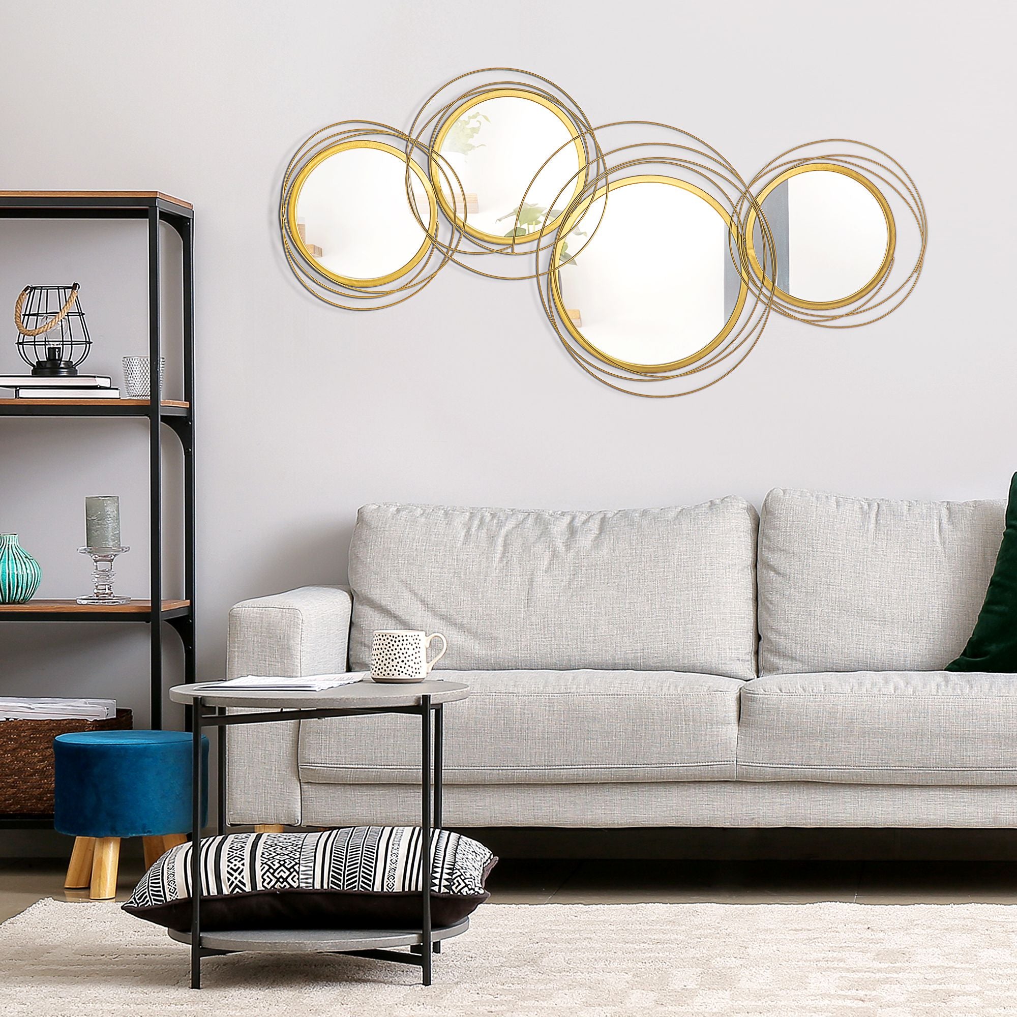 HOMCOM Decorative Metal Wall Mirror Art for Living Room, Gold