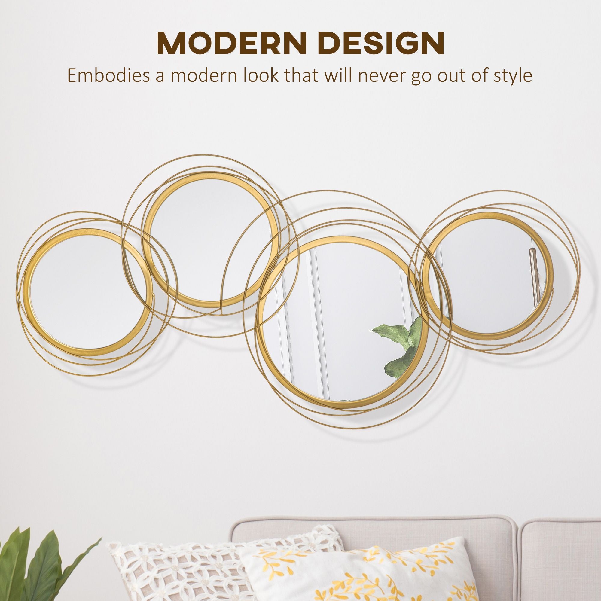 HOMCOM Decorative Metal Wall Mirror Art for Living Room, Gold