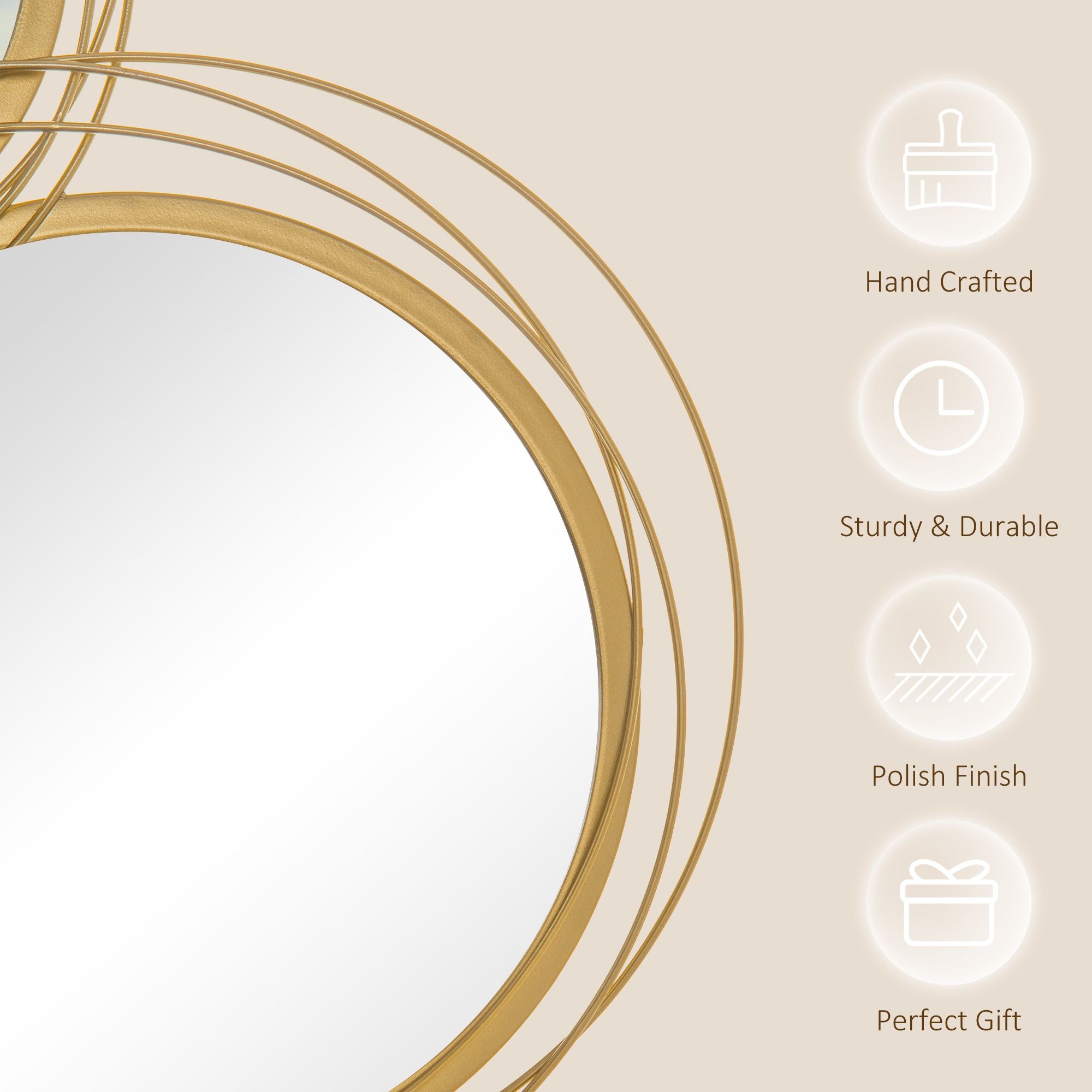 HOMCOM Decorative Metal Wall Mirror Art for Living Room, Gold
