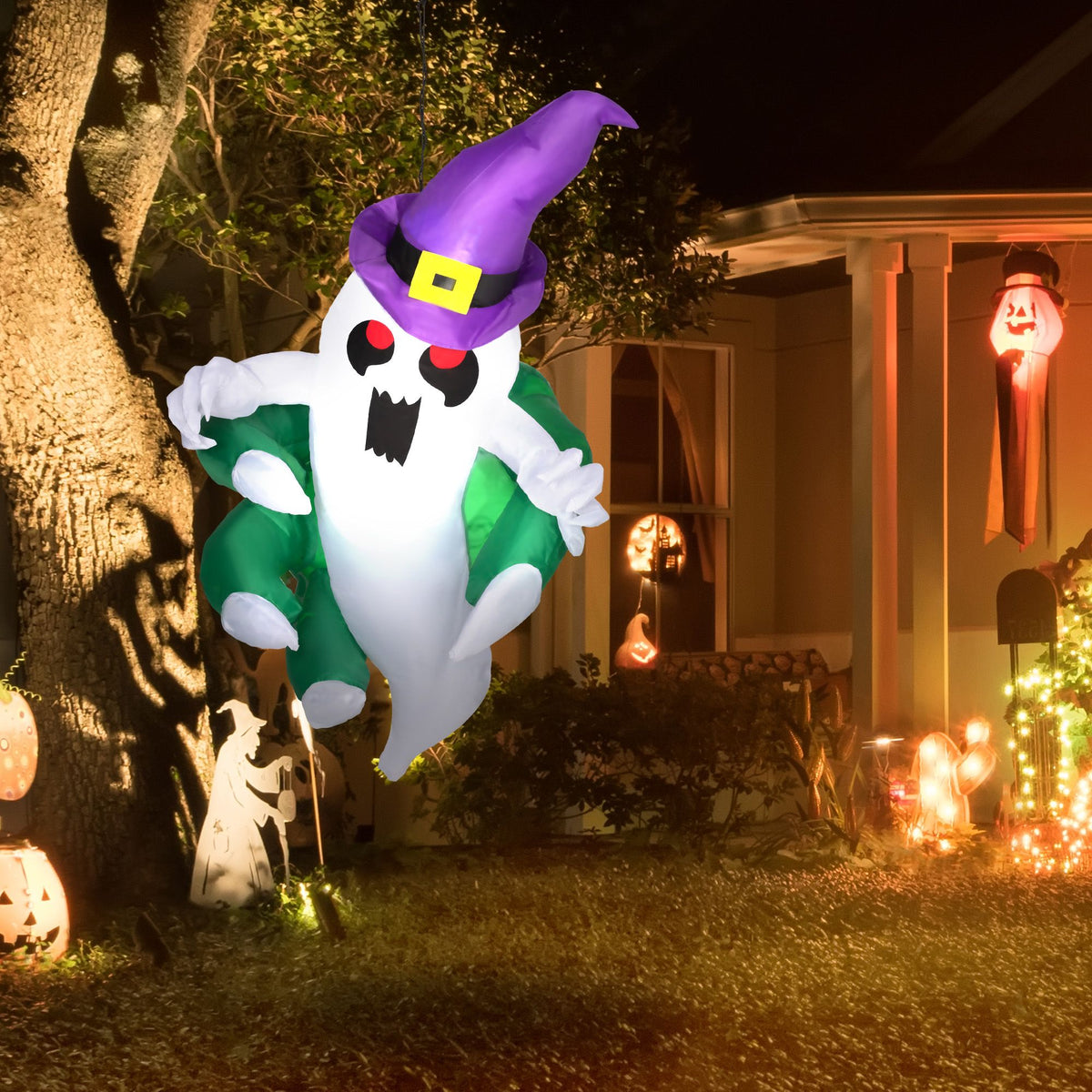 3.9ft Inflatable Halloween Window Sticker Ghost, Blow Up LED Display for Garden Indoor Outdoor - product view 2