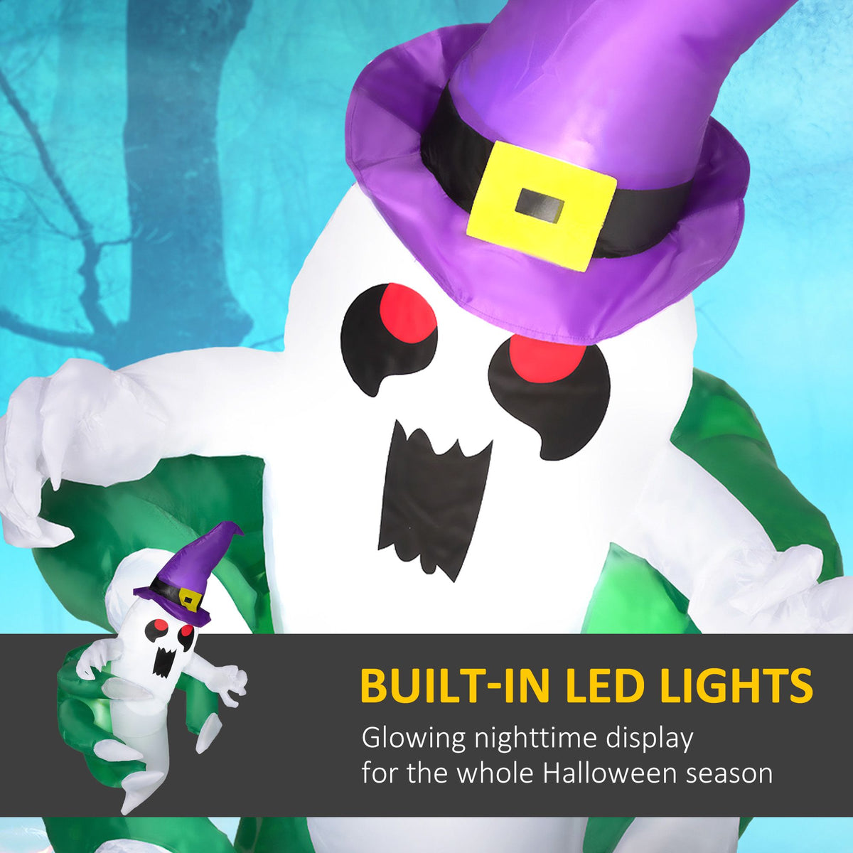 3.9ft Inflatable Halloween Window Sticker Ghost, Blow Up LED Display for Garden Indoor Outdoor - product view 4