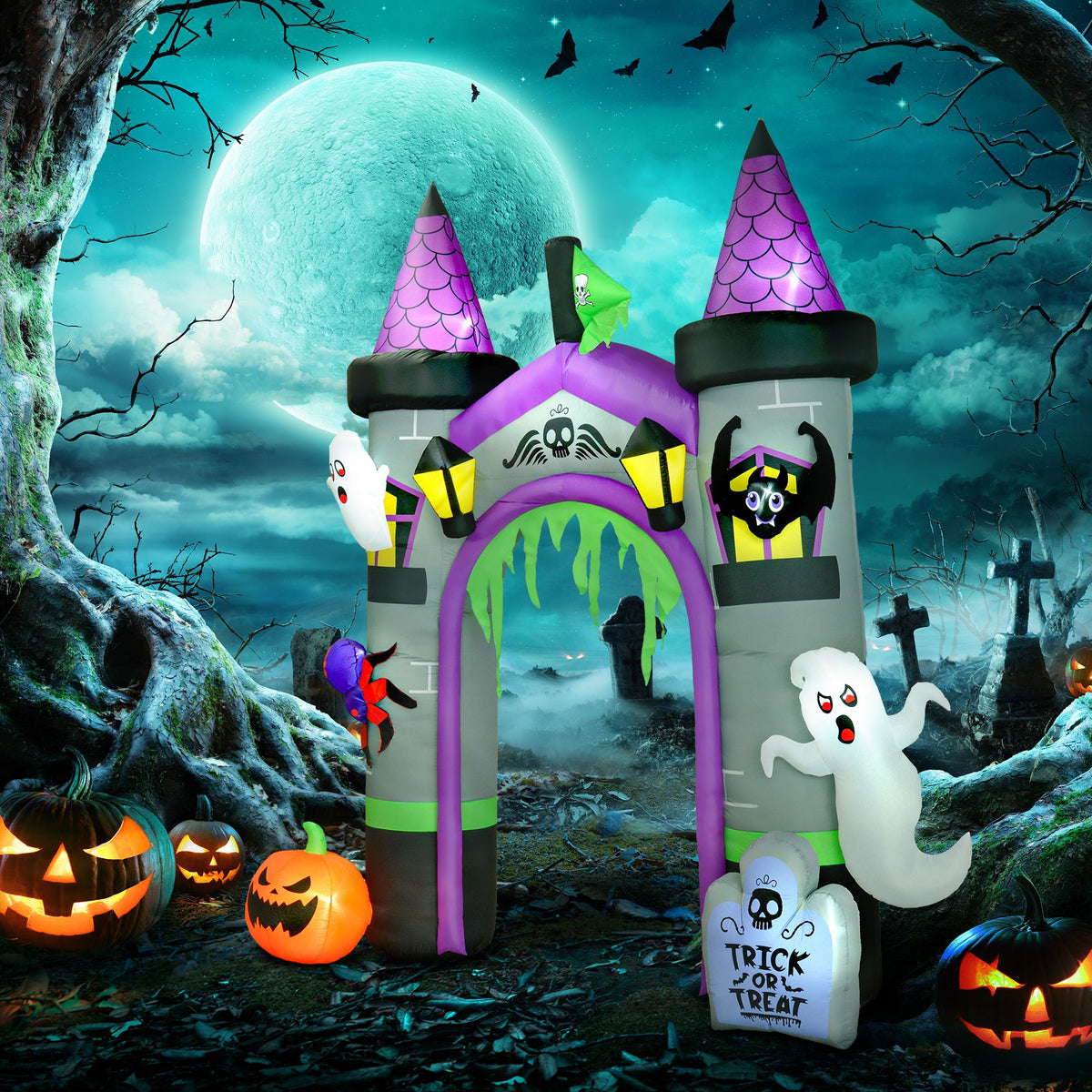 12ft Large Inflatable Halloween Archway with Ghost, Pumpkin, Spider and Bat - product view 10
