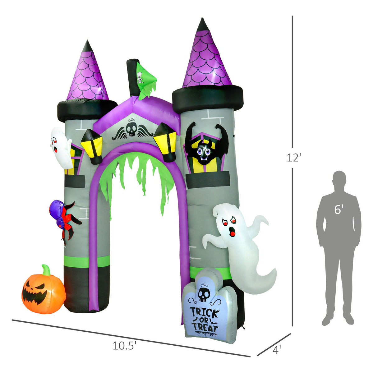 12ft Large Inflatable Halloween Archway with Ghost, Pumpkin, Spider and Bat - product view 3