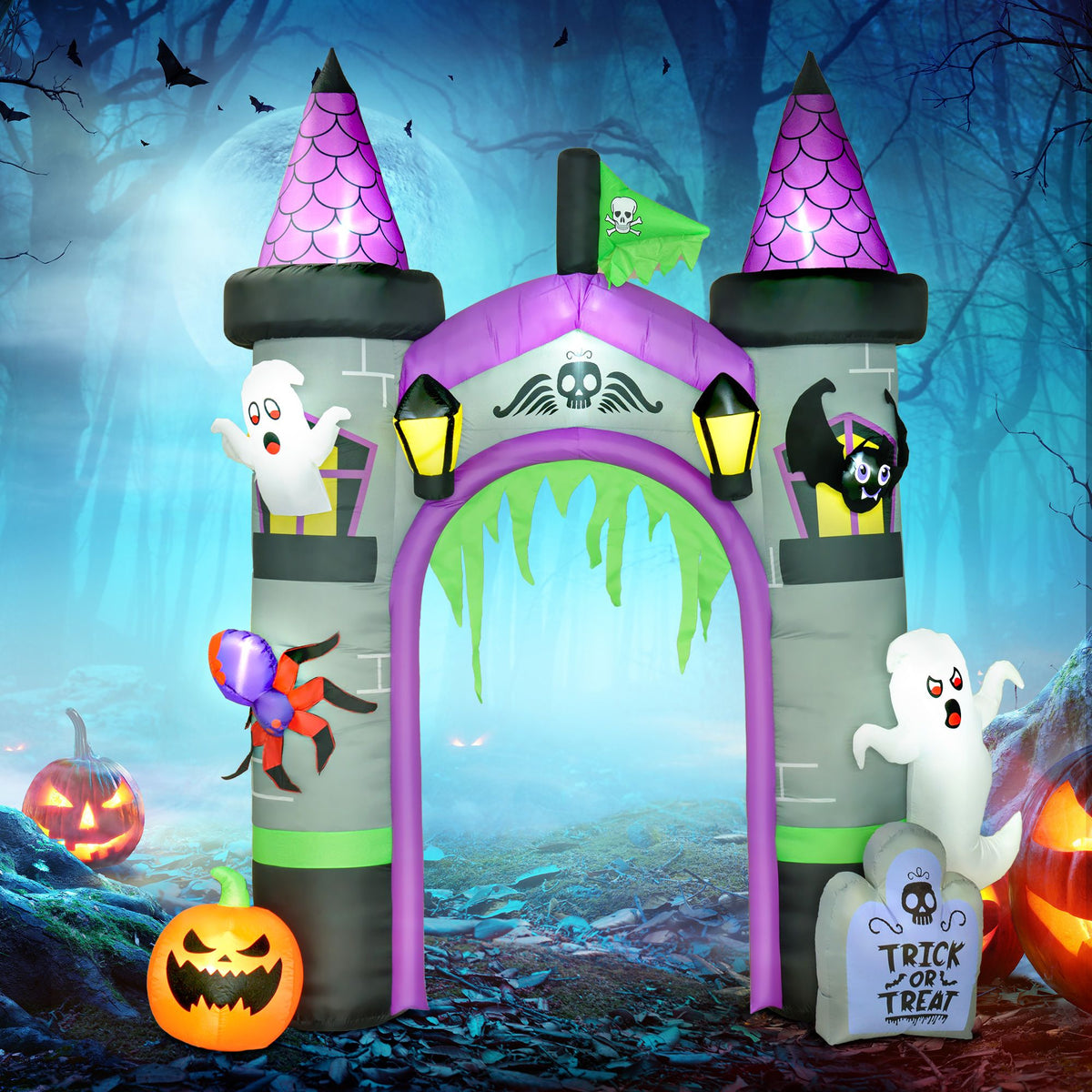 12ft Large Inflatable Halloween Archway with Ghost, Pumpkin, Spider and Bat - product view 2