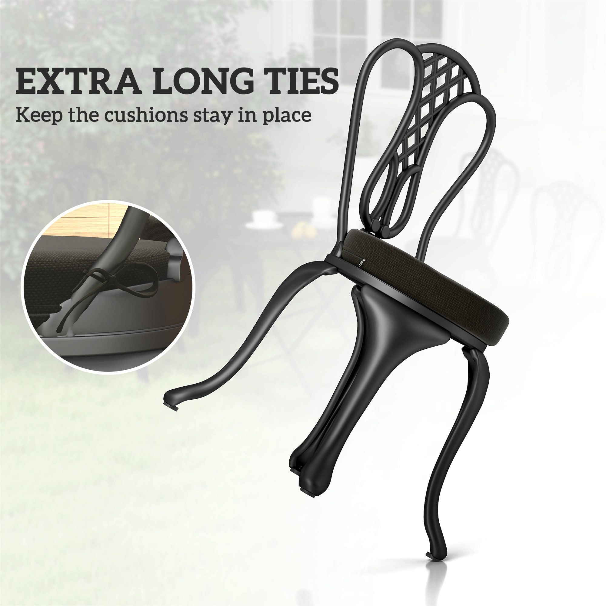 Outsunny 15 in Round Patio Chair Cushions Set of 4, Black