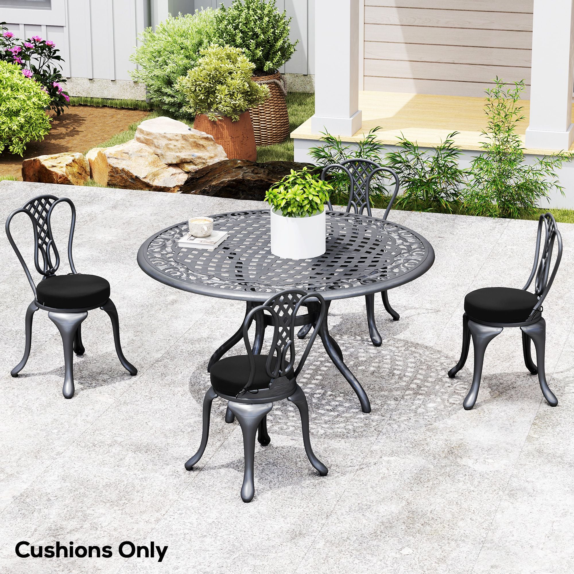 Outsunny 15 in Round Patio Chair Cushions Set of 4, Black