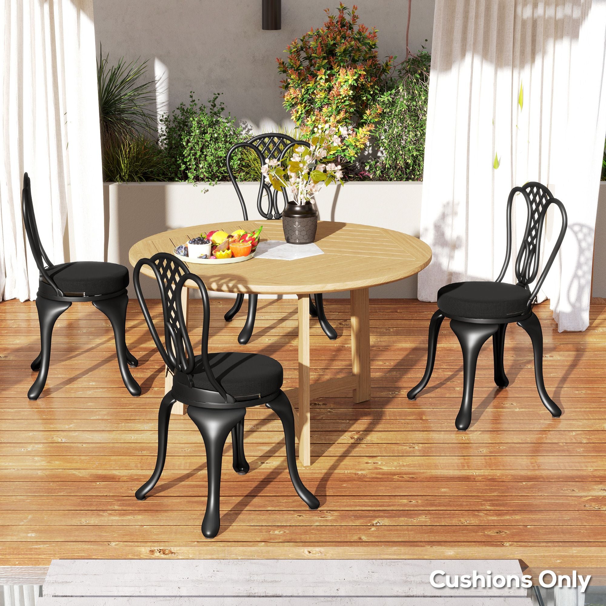 Outsunny 15 in Round Patio Chair Cushions Set of 4, Black