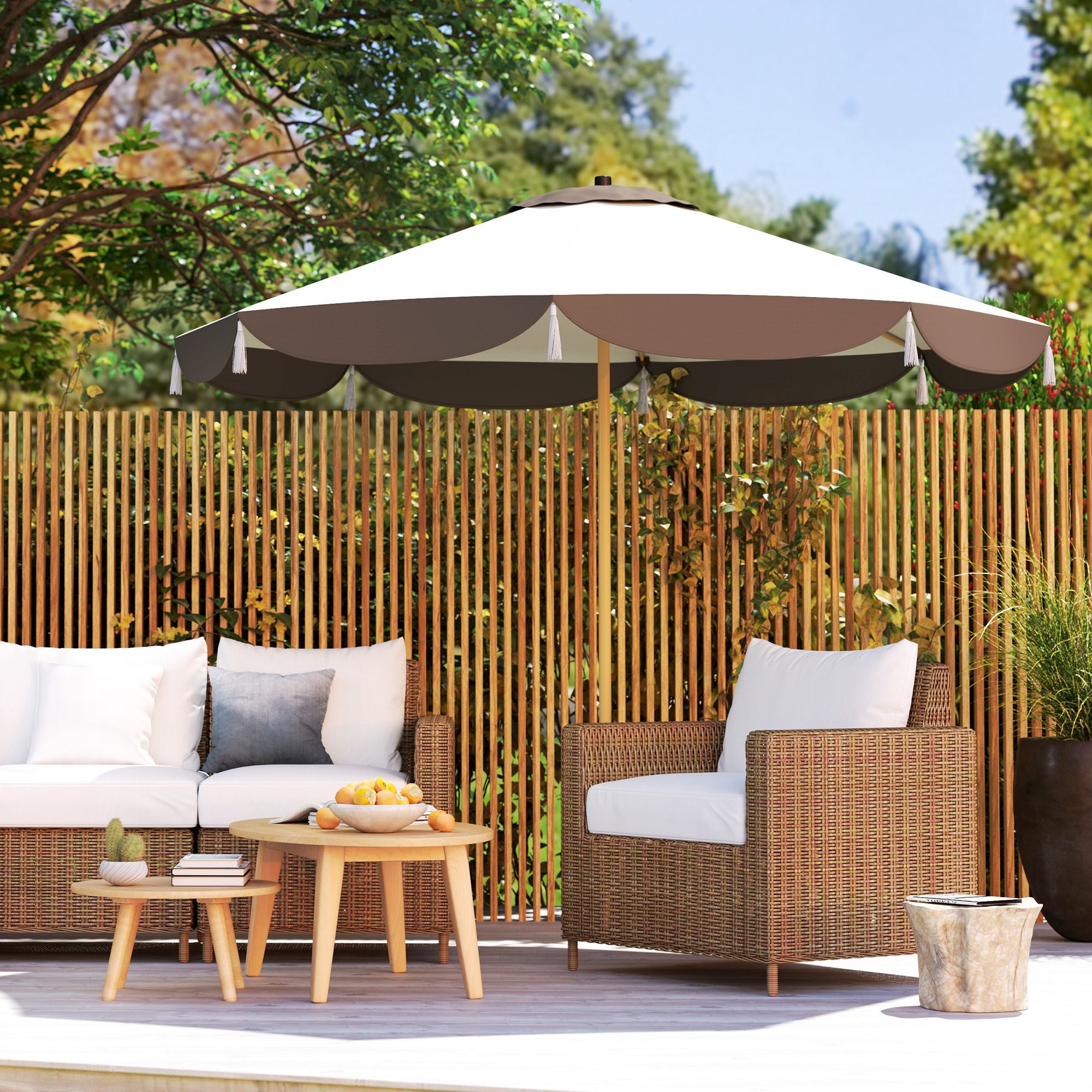 Outsunny 9 ft Vented Market Patio Umbrella with UPF 50+, Cream White