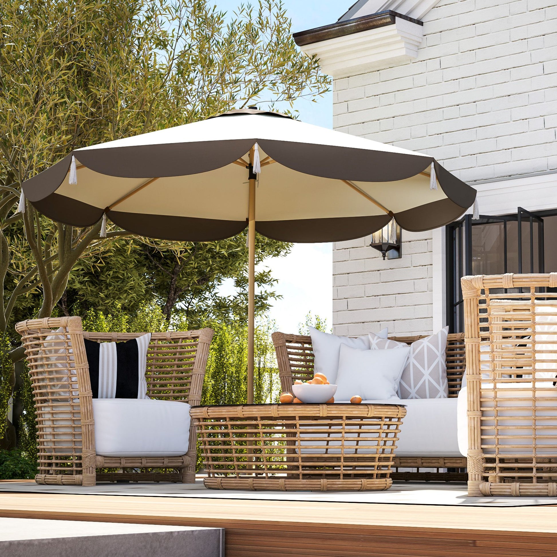 Outsunny 9 ft Vented Market Patio Umbrella with UPF 50+, Cream White