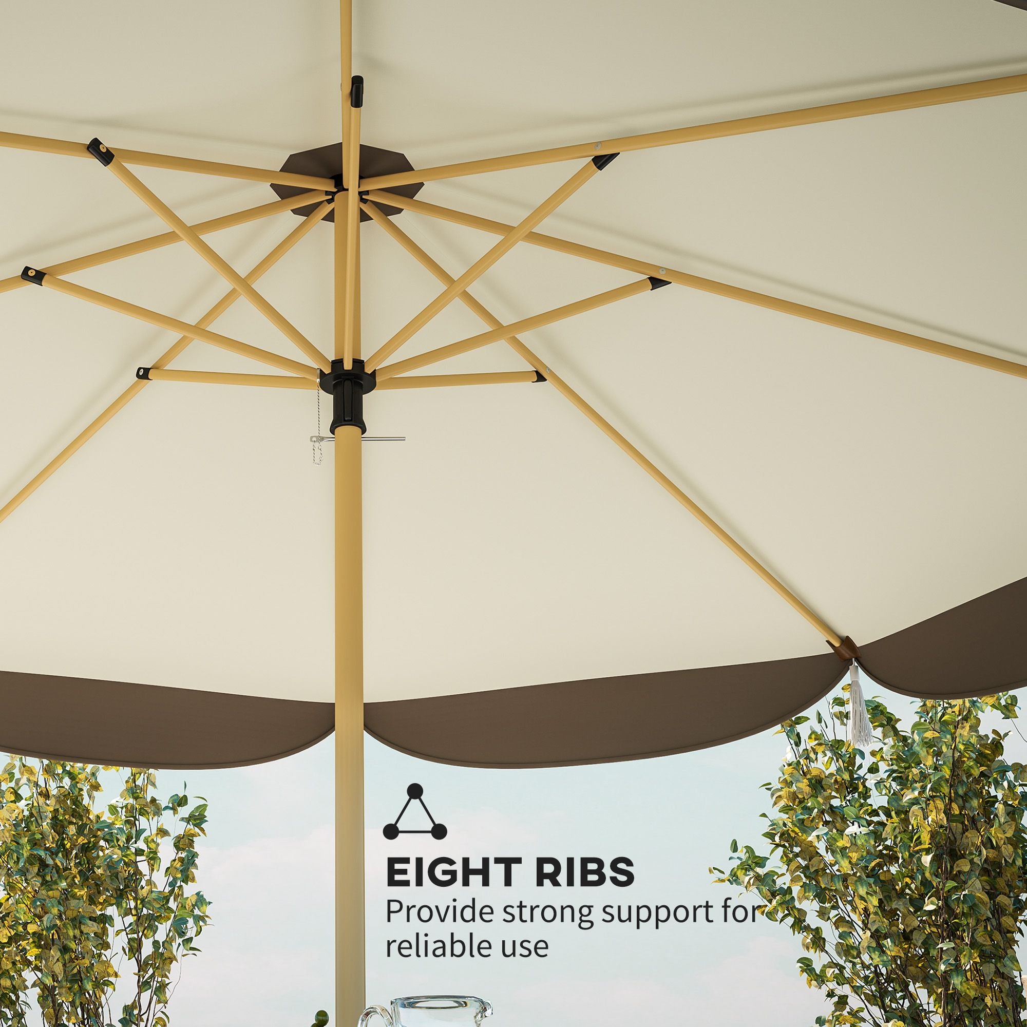 Outsunny 9 ft Vented Market Patio Umbrella with UPF 50+, Cream White