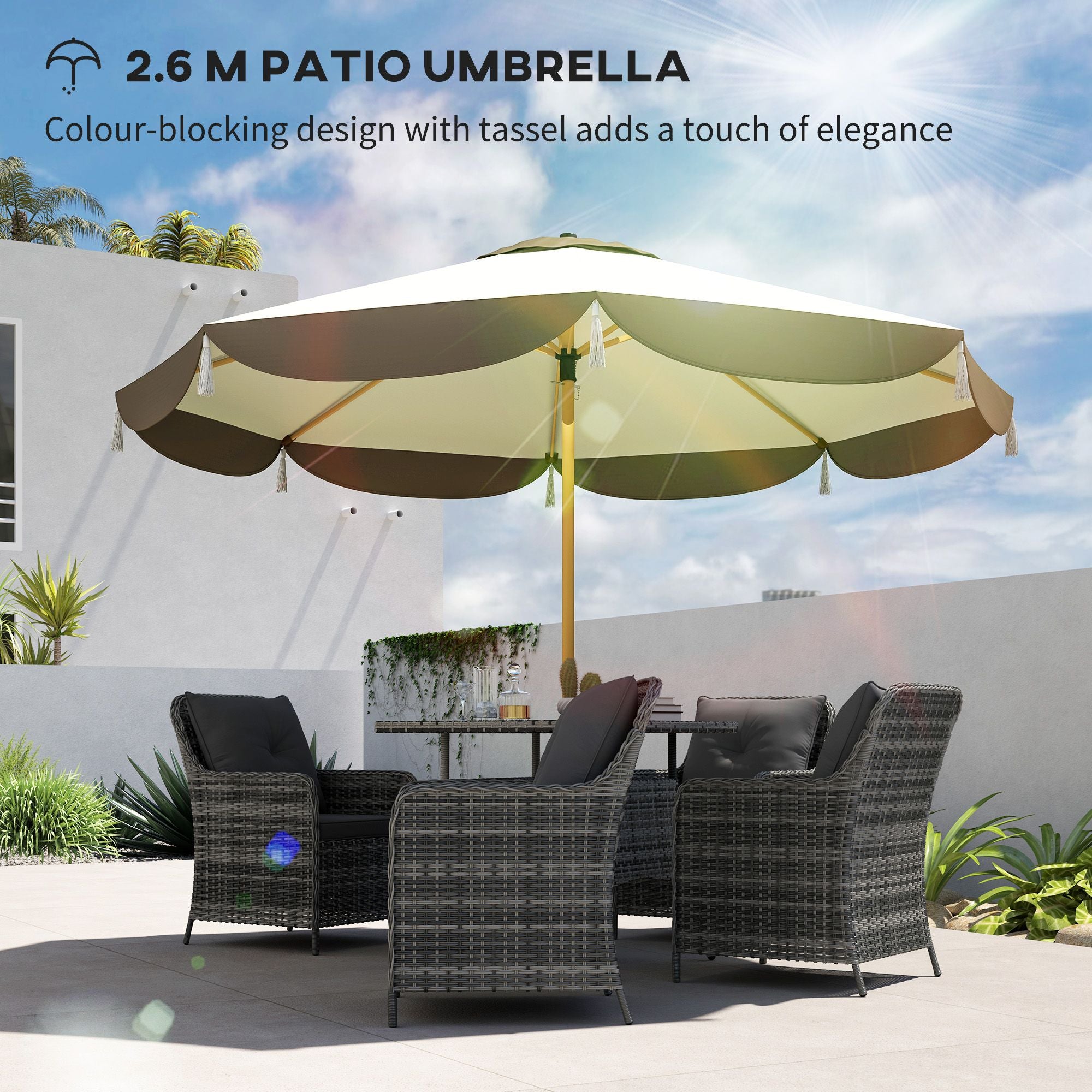Outsunny 9 ft Vented Market Patio Umbrella with UPF 50+, Cream White