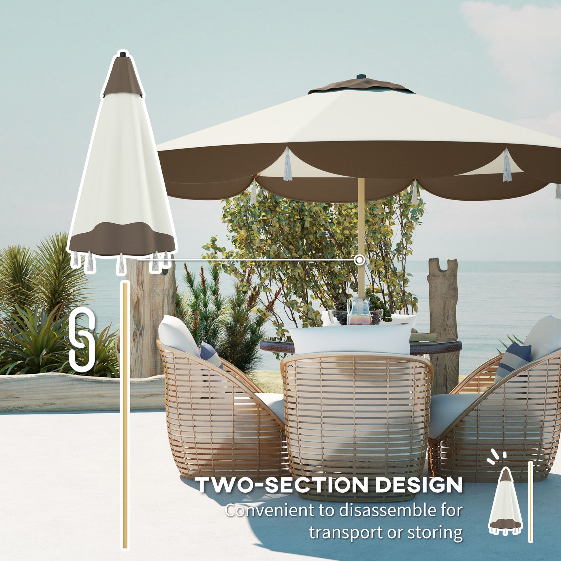 Outsunny 9 ft Vented Market Patio Umbrella with UPF 50+, Cream White