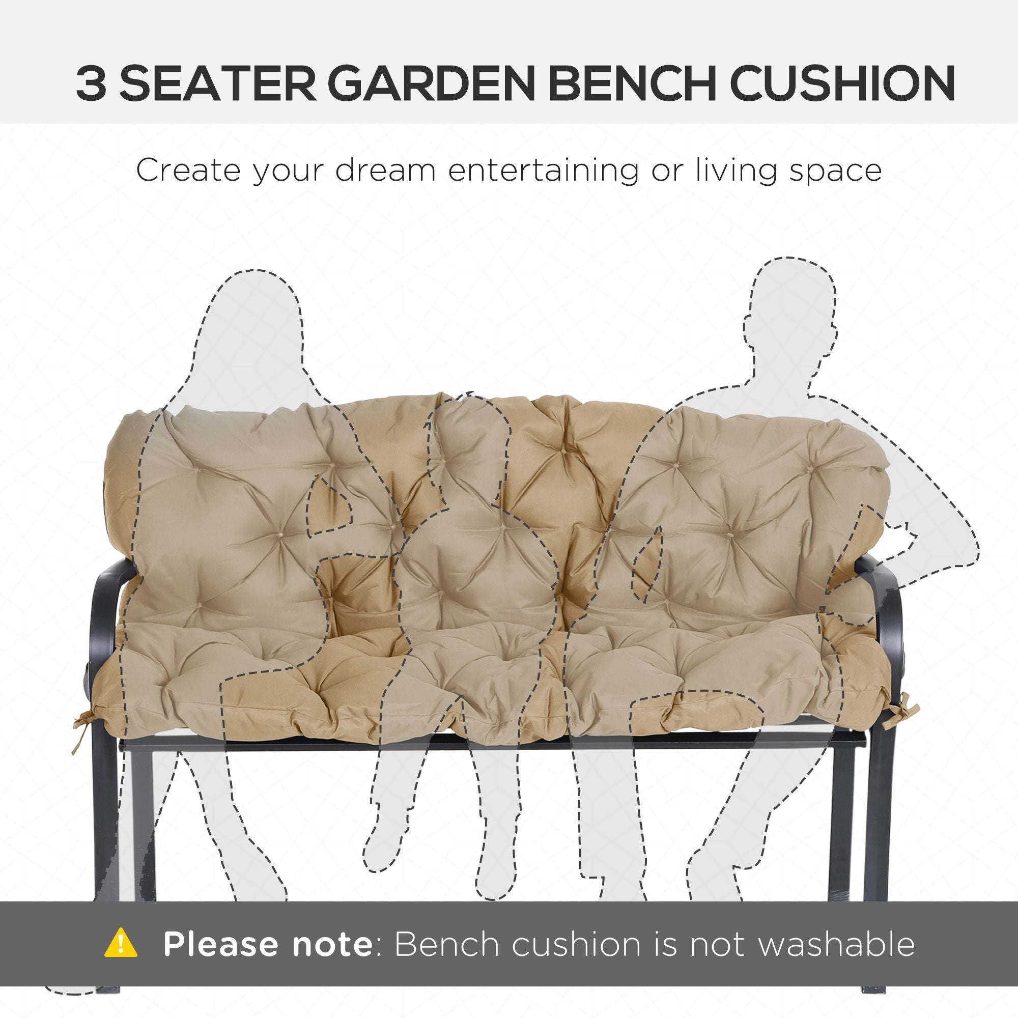Outsunny 3-Seater Outdoor Bench Cushion, Khaki